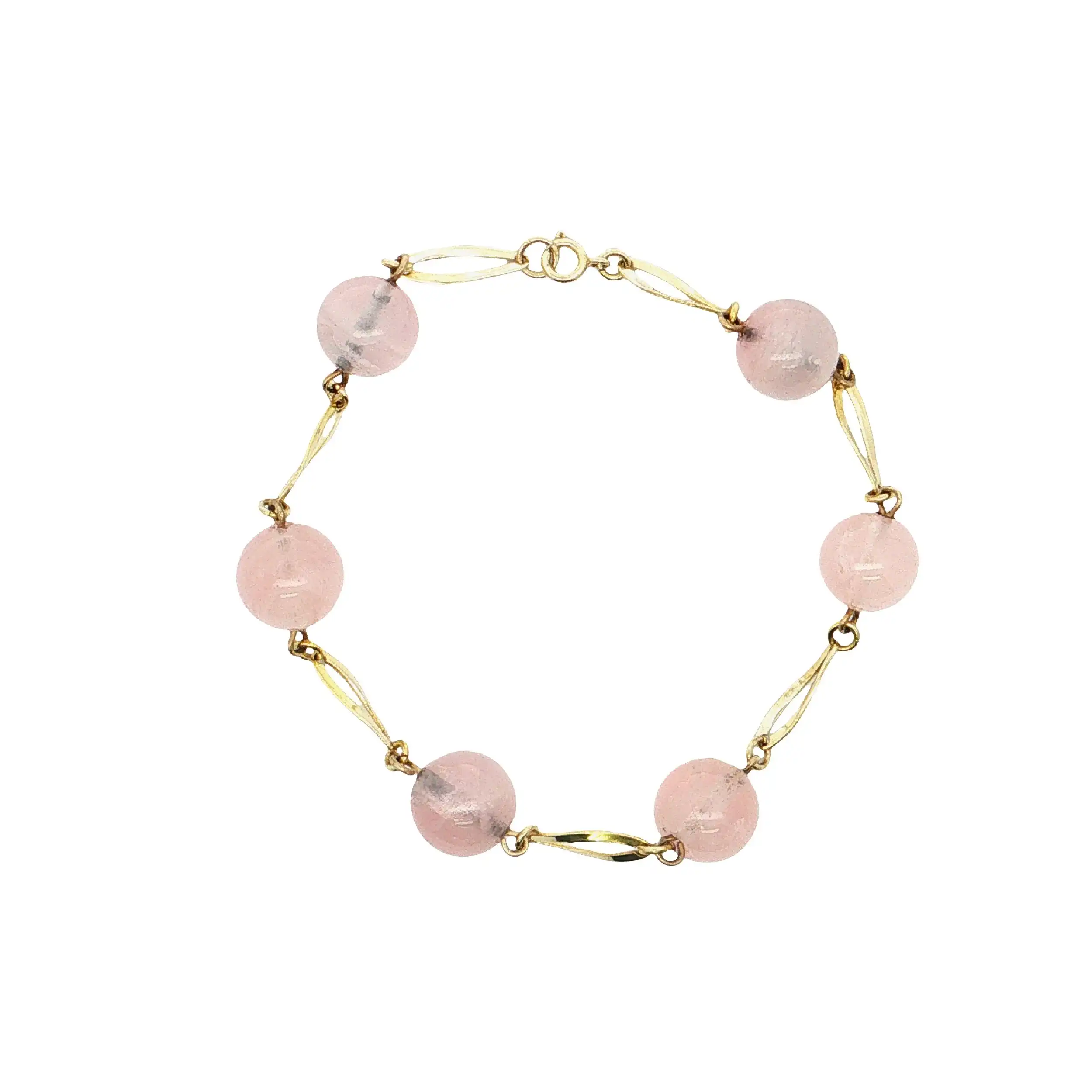 Armband Gelbgold mit Rosenquarz Kugeln