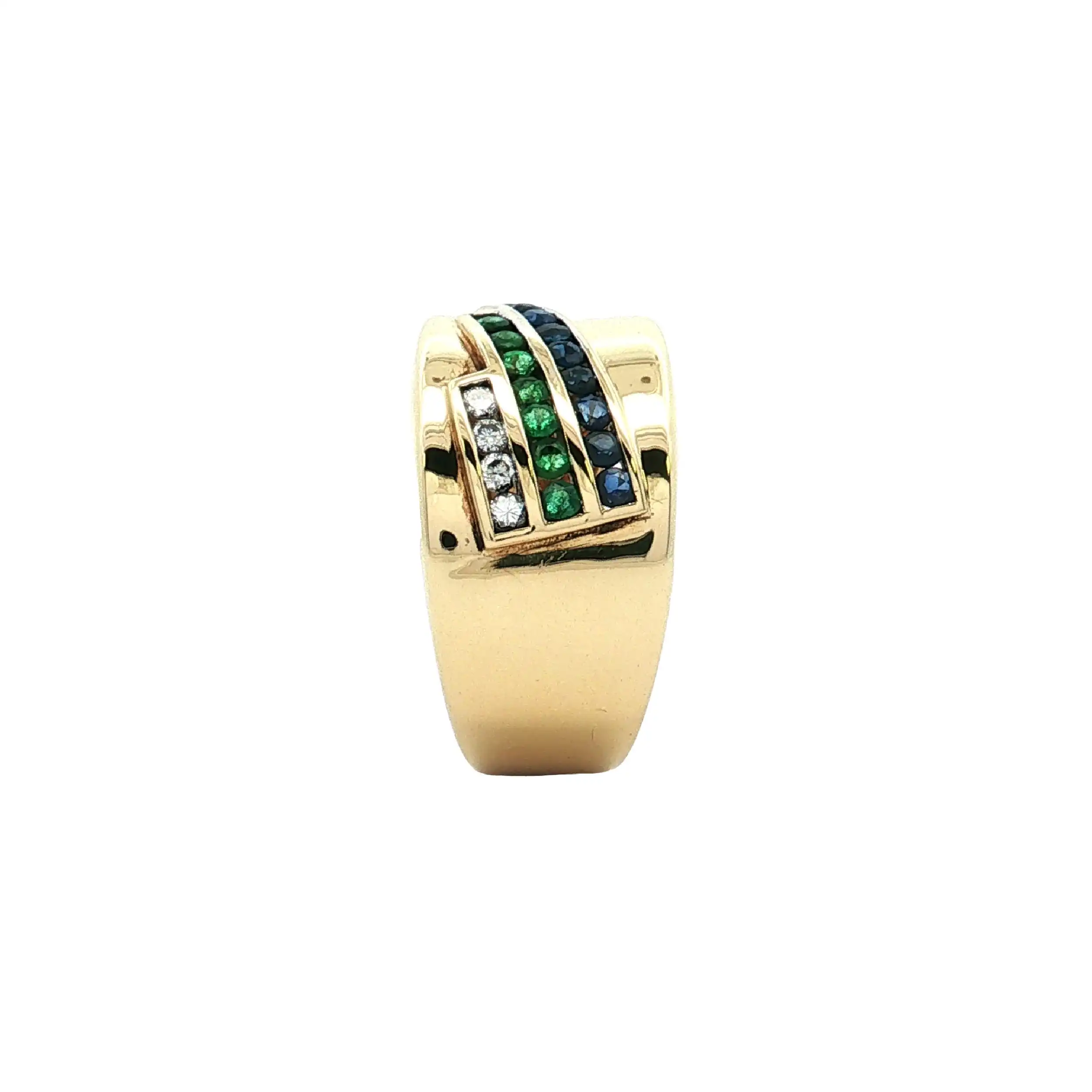 Ring Gelbgold mit Saphir, Smaragd und Brillanten Ring Gelbgold mit Saphir, Smaragd und Brillanten