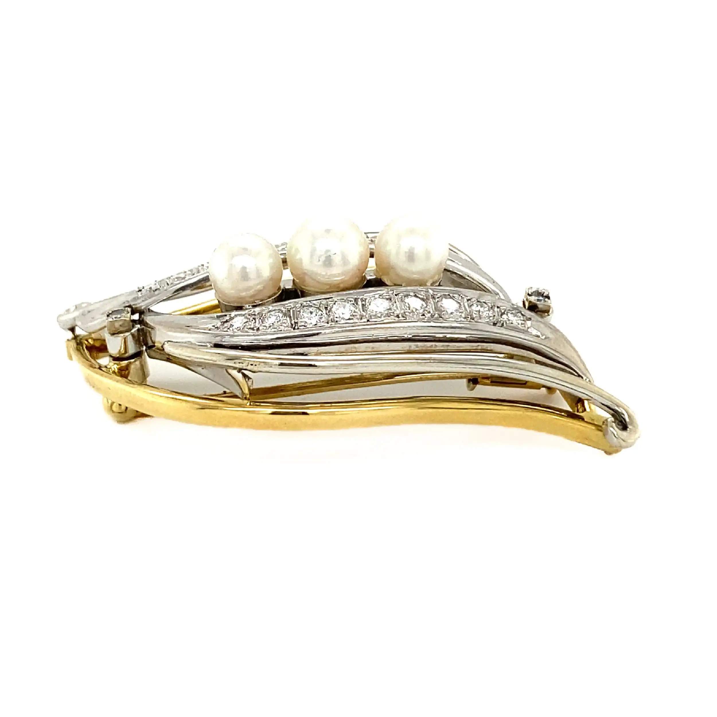 Brosche Bicolor mit Perlen, Brillanten & Diamanten