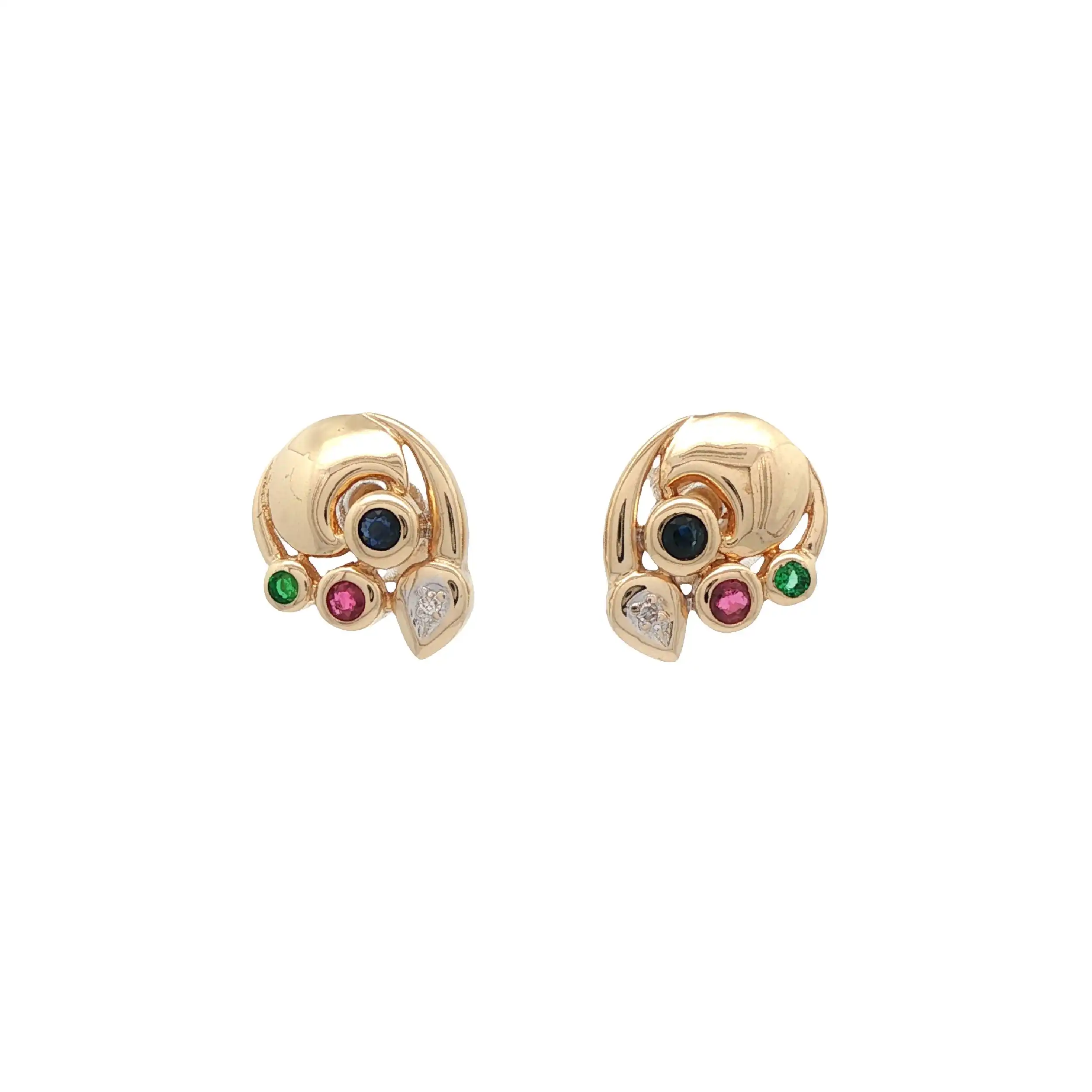 Ohrstecker Gelbgold mit Farbsteinen und Diamanten