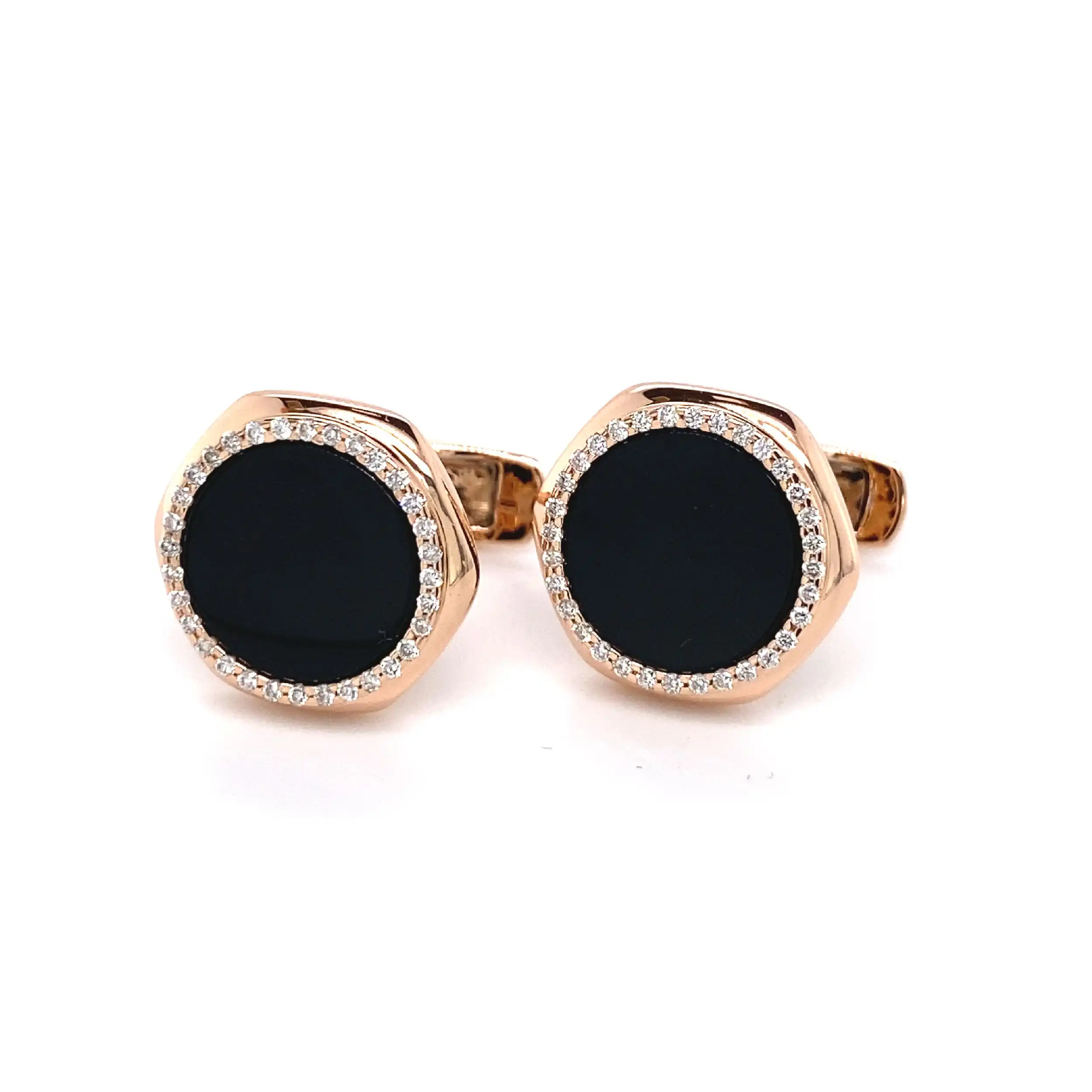 Manschettenknöpfe Rotgold mit Onyx und Brillanten Manschettenknöpfe Rotgold mit Onyx und Brillanten