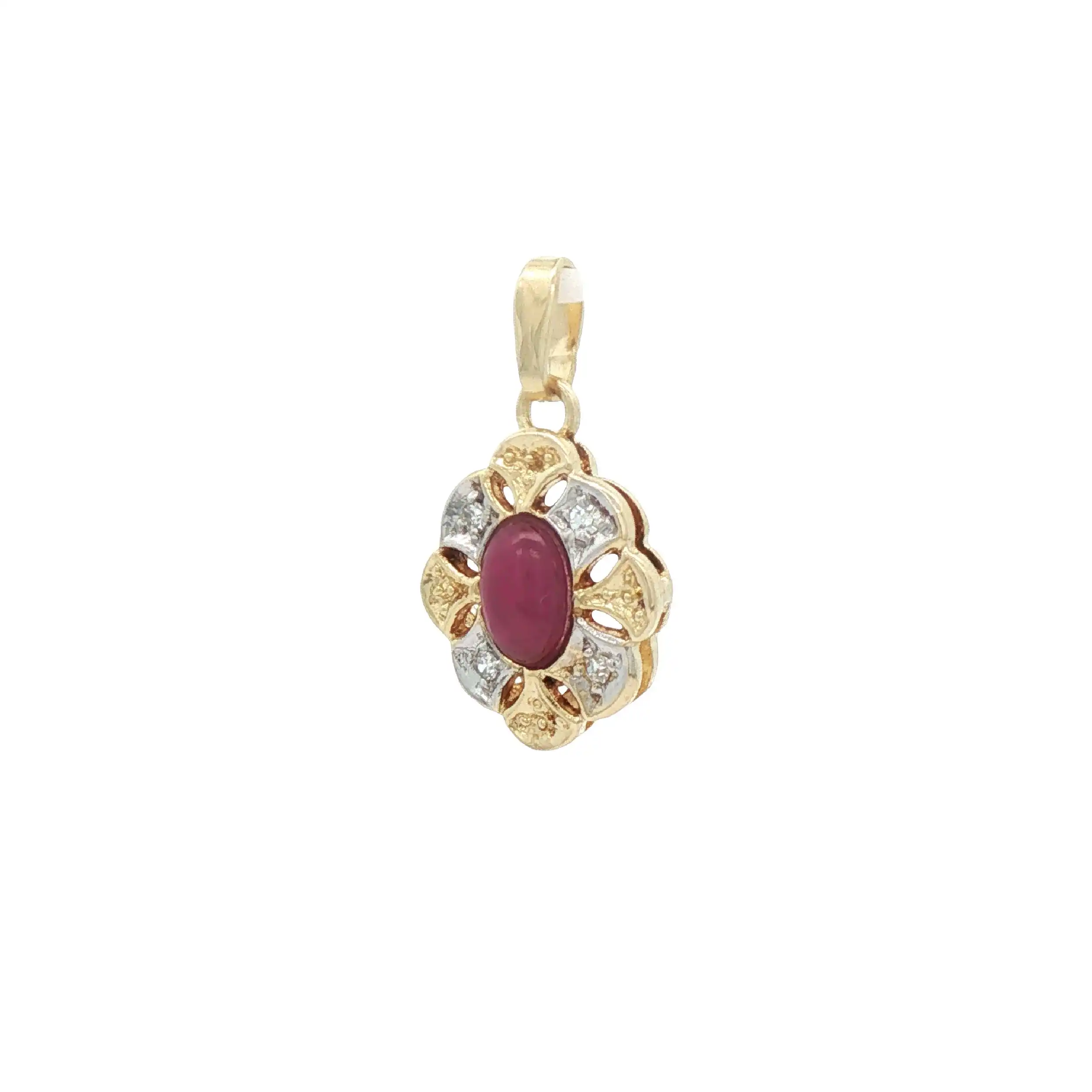 Anhänger Bicolor mit Diamanten und Rubin Cabochon