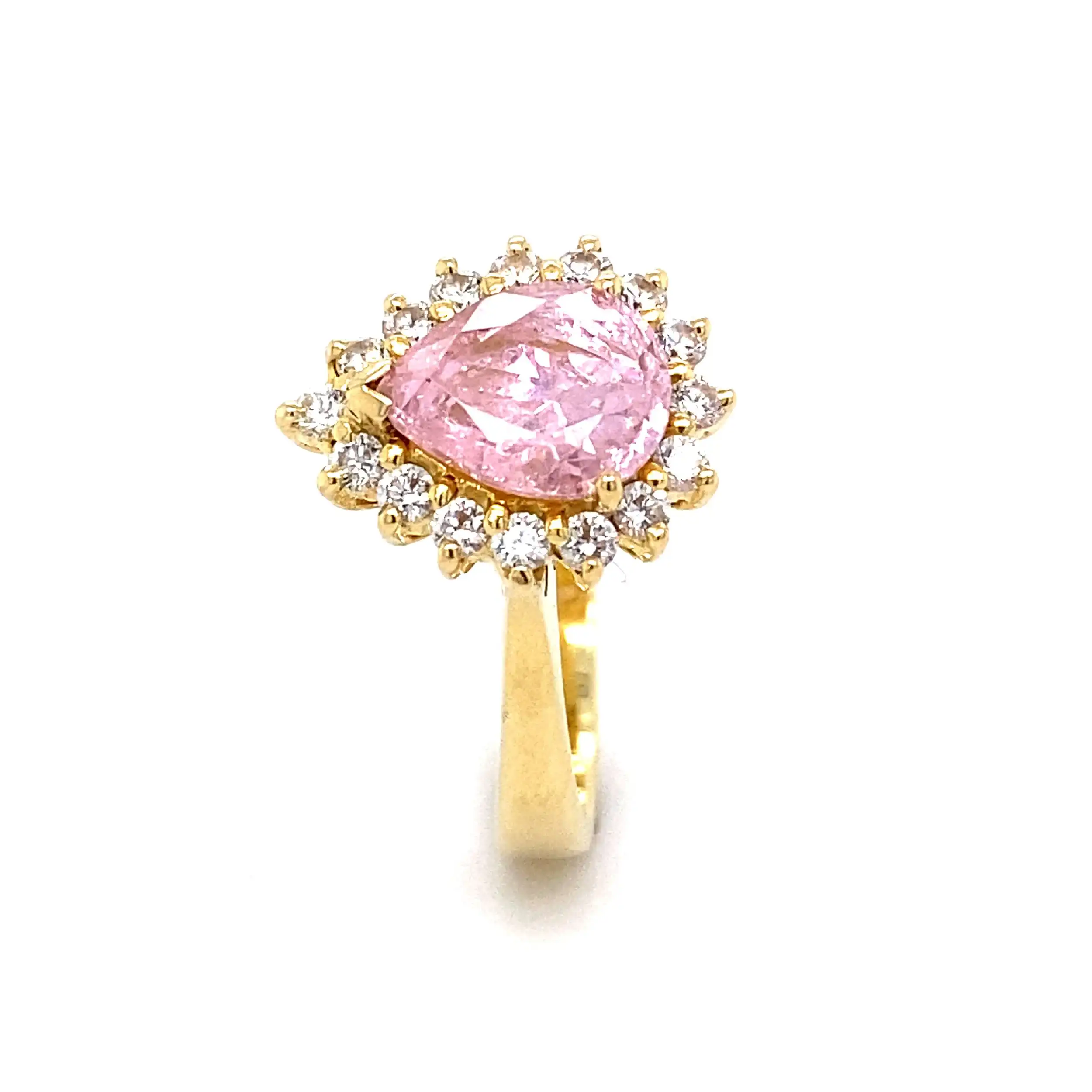 Ring Gelbgold mit rosa Farbstein in Tropfenform und Zirkonia Ring Gelbgold mit rosa Farbstein in Tropfenform und Zirkonia