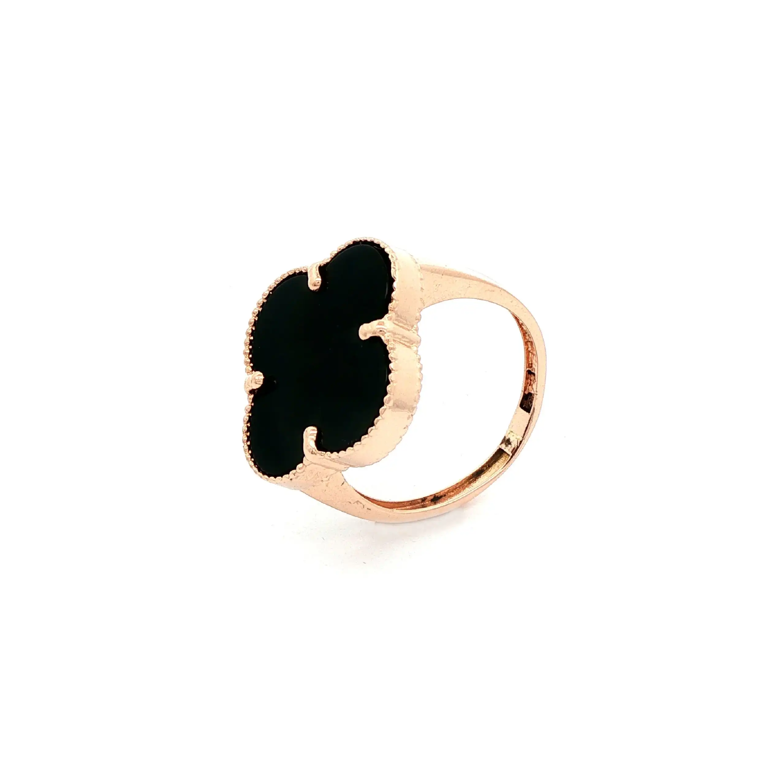 Ring Rotgold mit schwarzem Farbstein "Kleeblatt"
