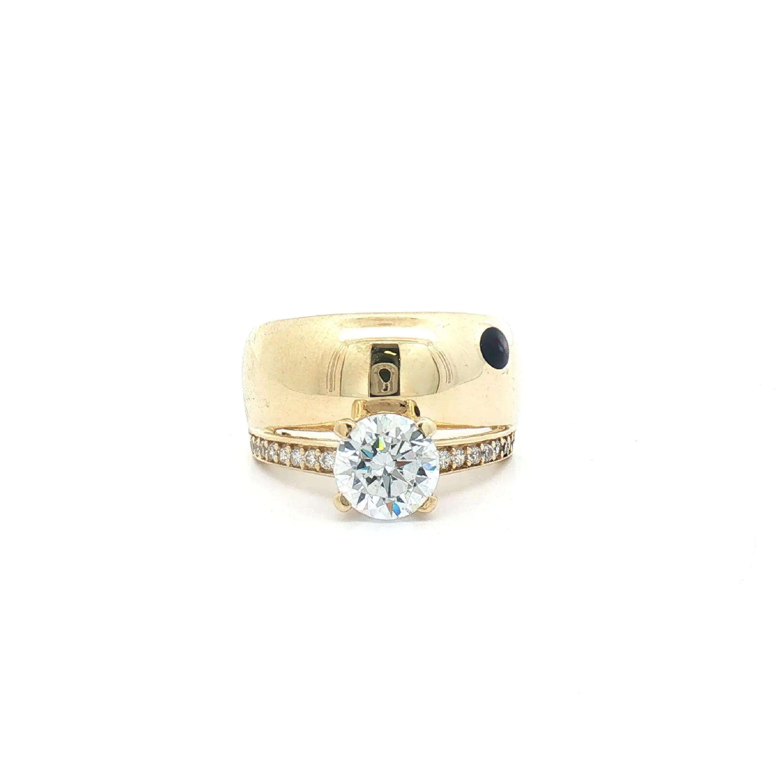 Ring Gelbgold mit Zirkonia und blauem Farbstein