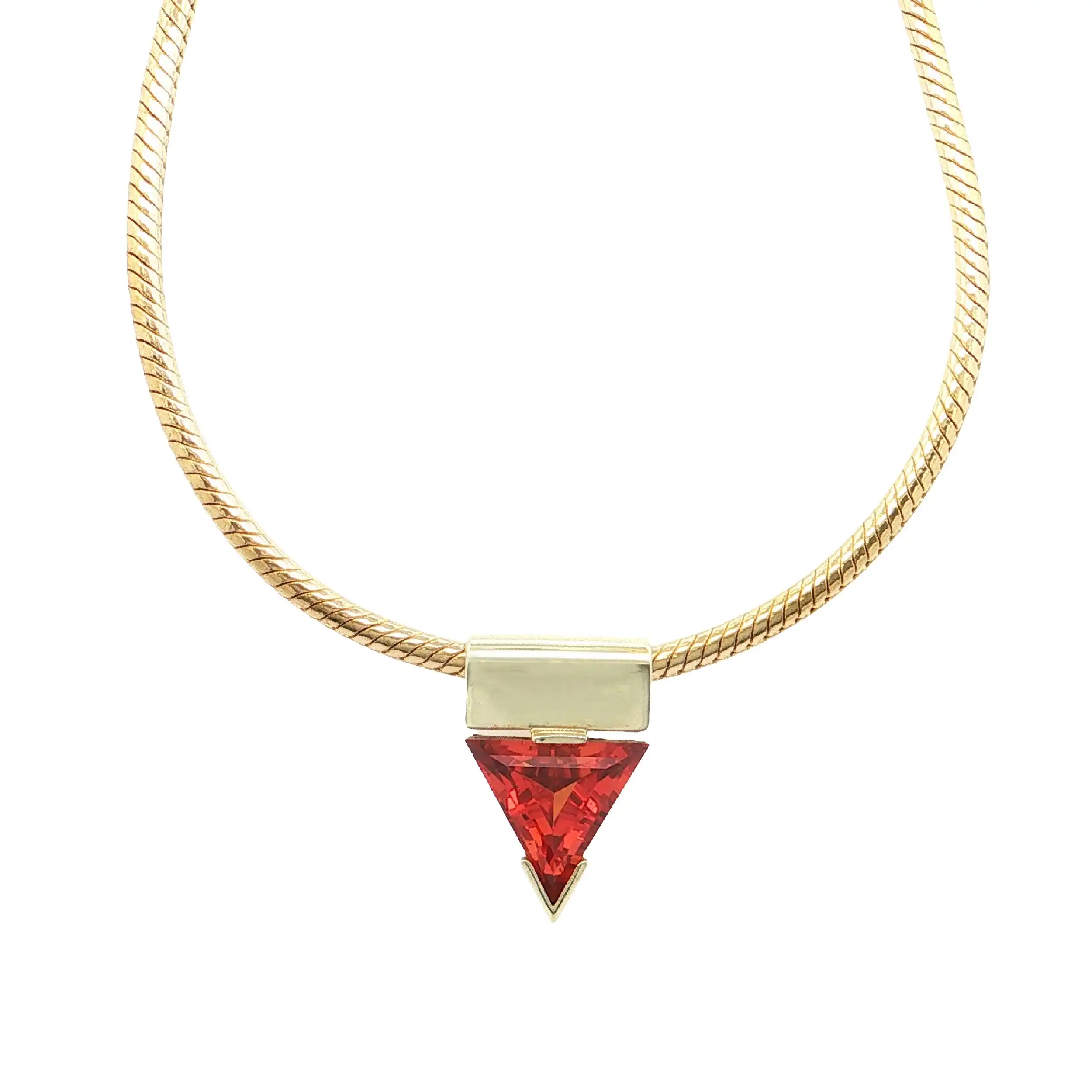 Schlangencollier Gelbgold mit synthetischem orangenen Saphir Schlangencollier Gelbgold mit synthetischem orangenen Saphir