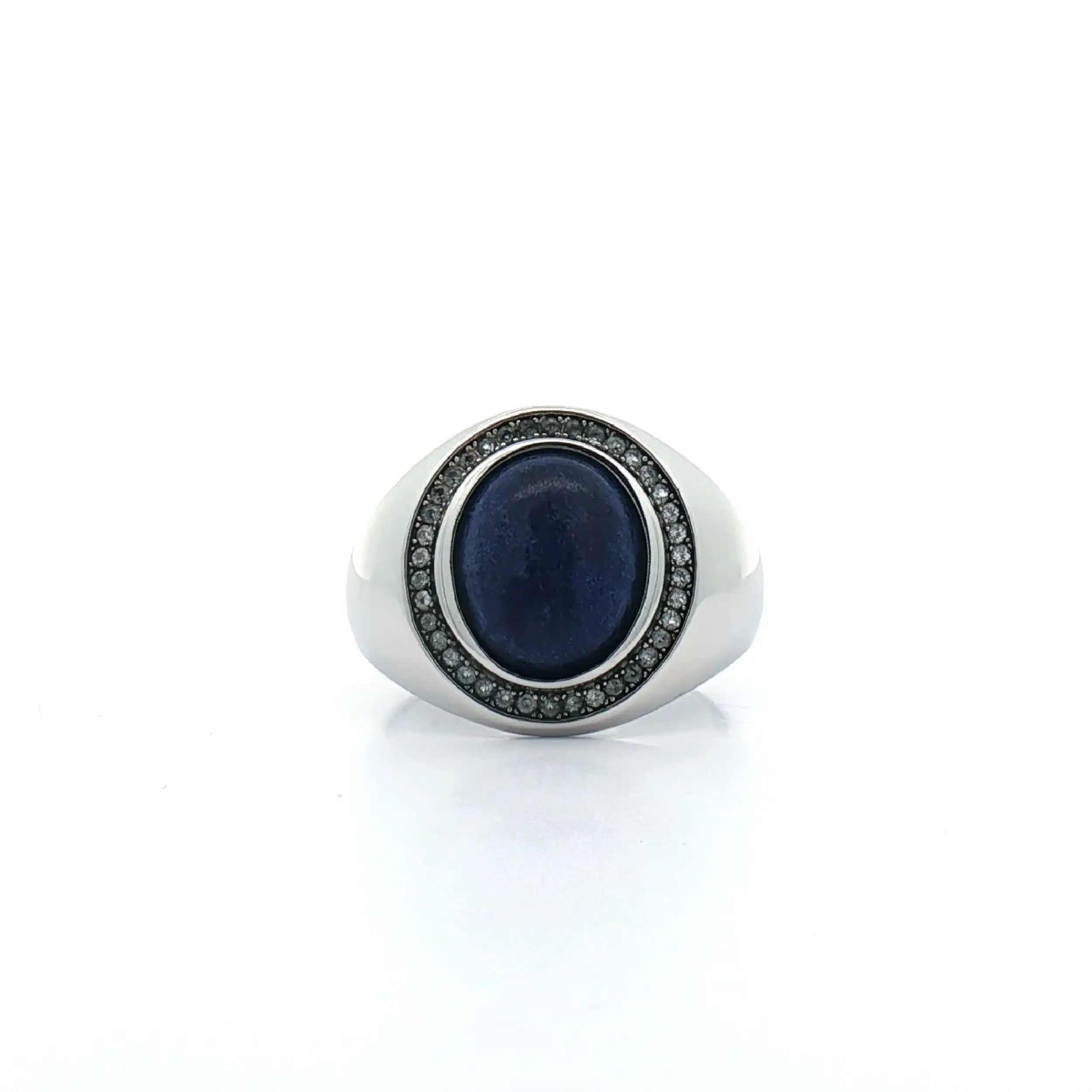 Ring Silber vergoldet mit blauen Farbstein Cabochon und Zirkonia Steinen