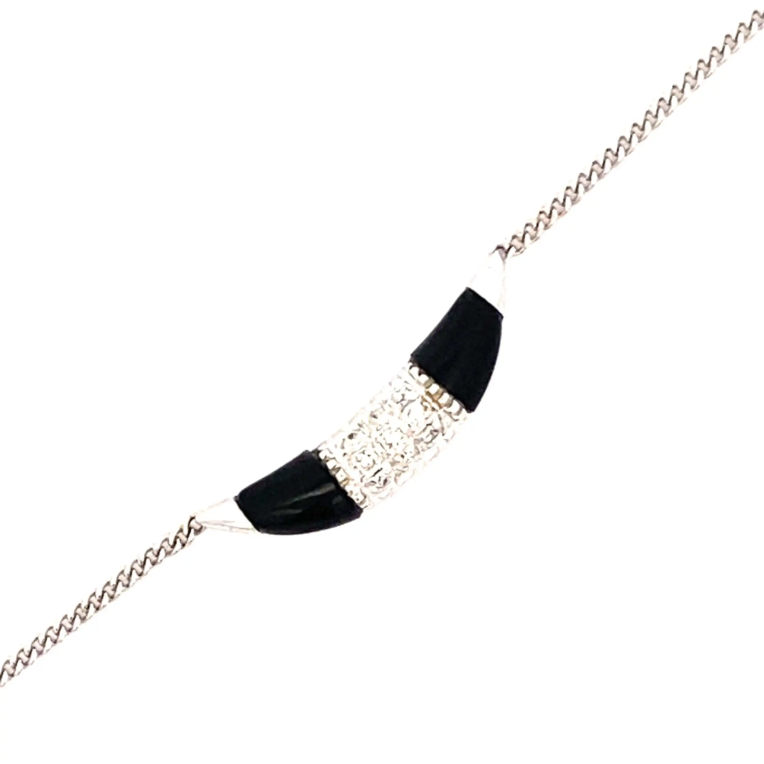 Ankerkette Weißgold mit Diamanten und Onyx