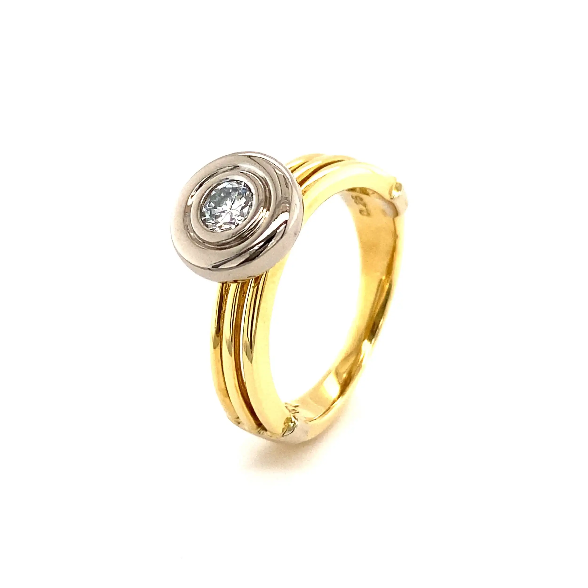 Ring Bicolor mit Brillant Solitär, graviert mit 0,25ct.