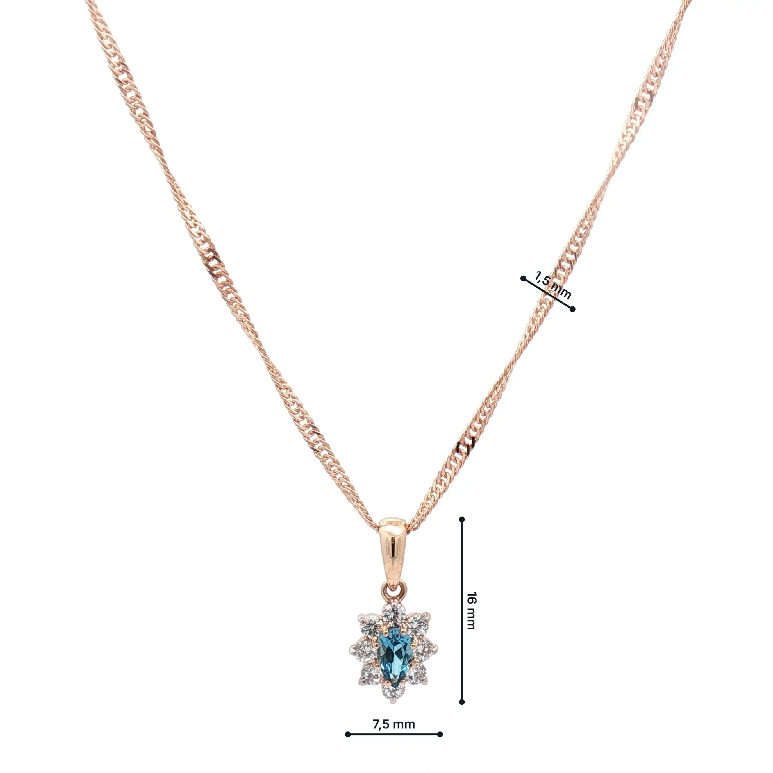 Singapurkette Roségold mit Anhänger Zirkonia und blauem Farbstein Singapurkette Roségold mit Anhänger Zirkonia und blauem Farbstein