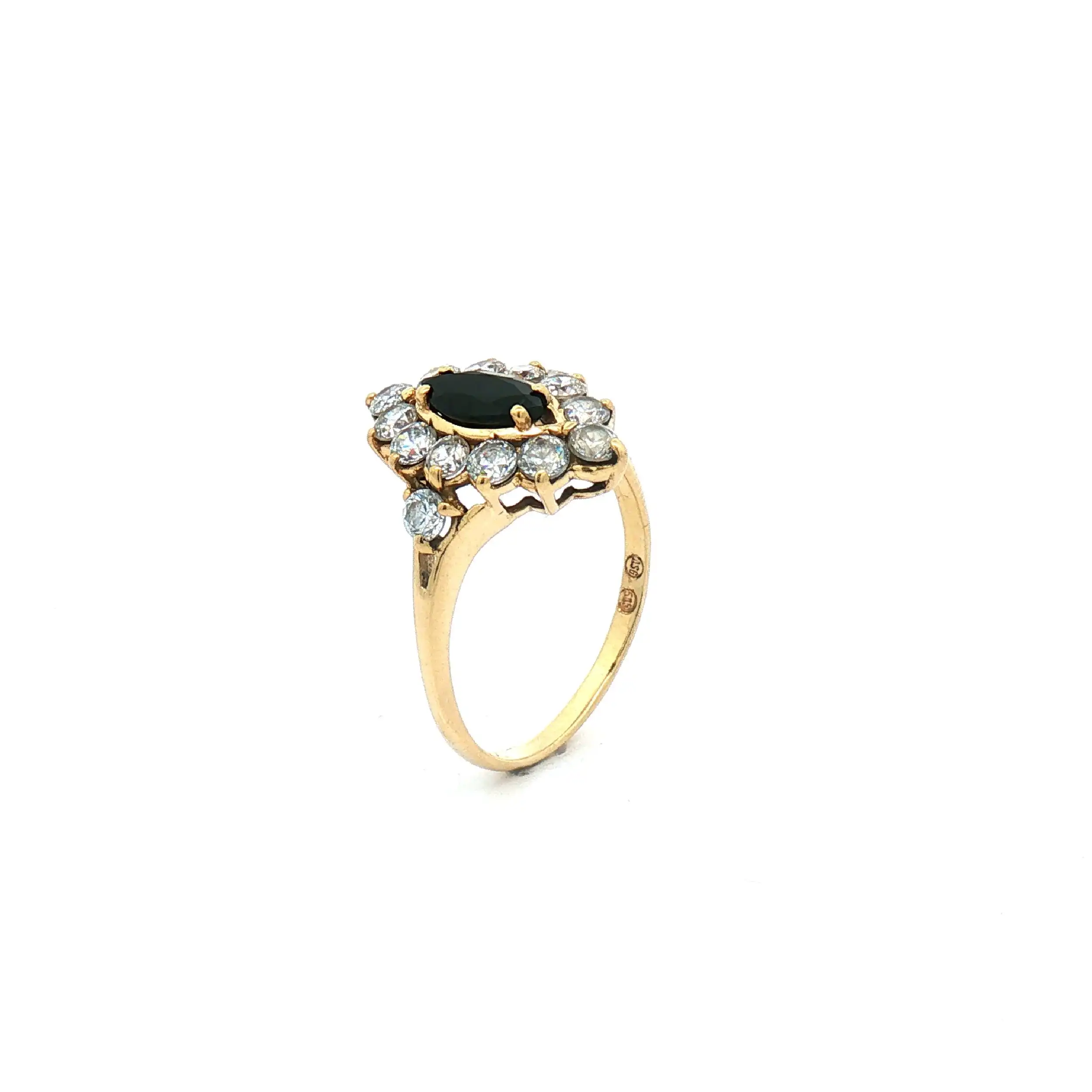 Ring Gelbgold mit blauen Farbstein und Zirkonia