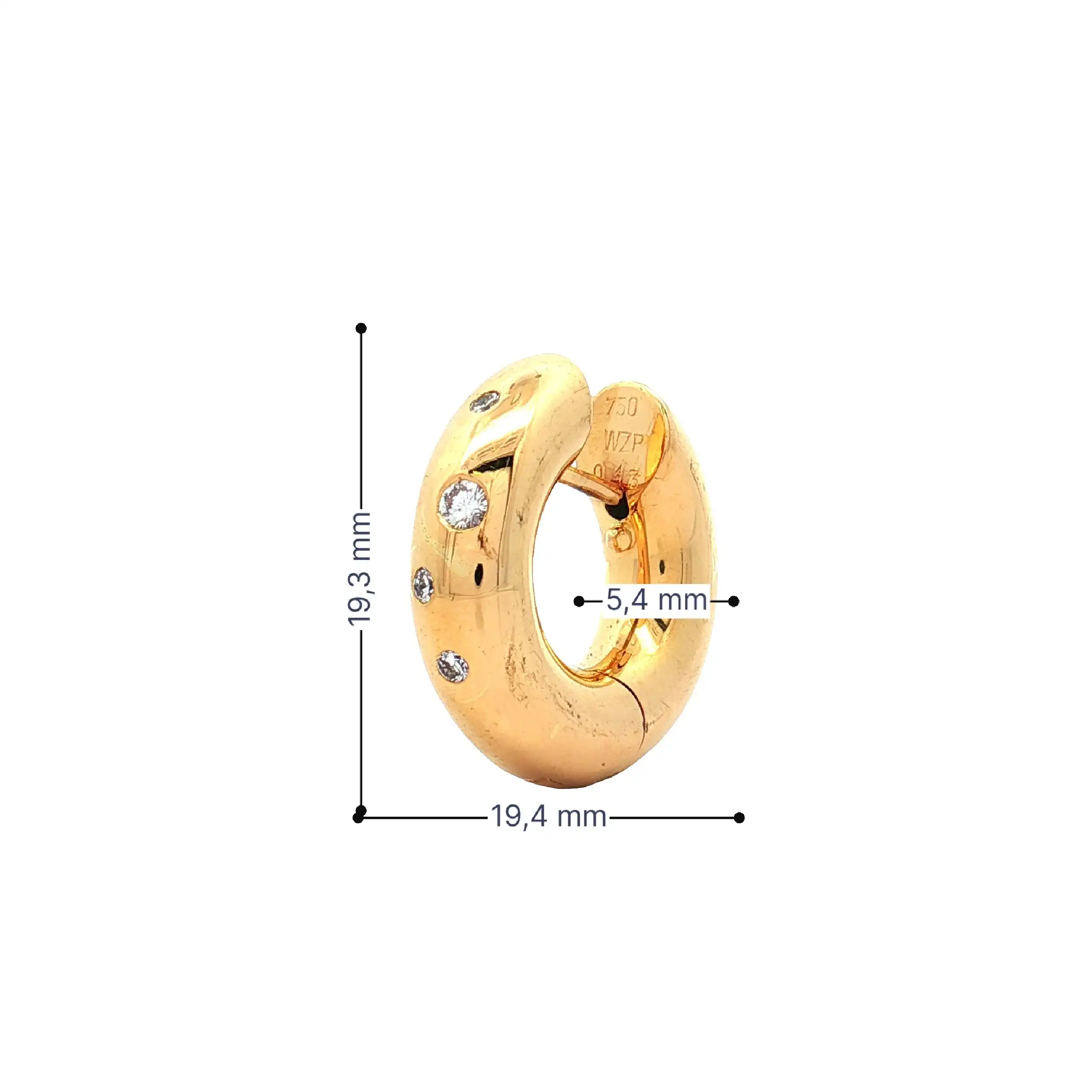 Einzelne Creole Gelbgold mit Brillanten, graviert mit 0,13ct Einzelne Creole Gelbgold mit Brillanten, graviert mit 0,13ct