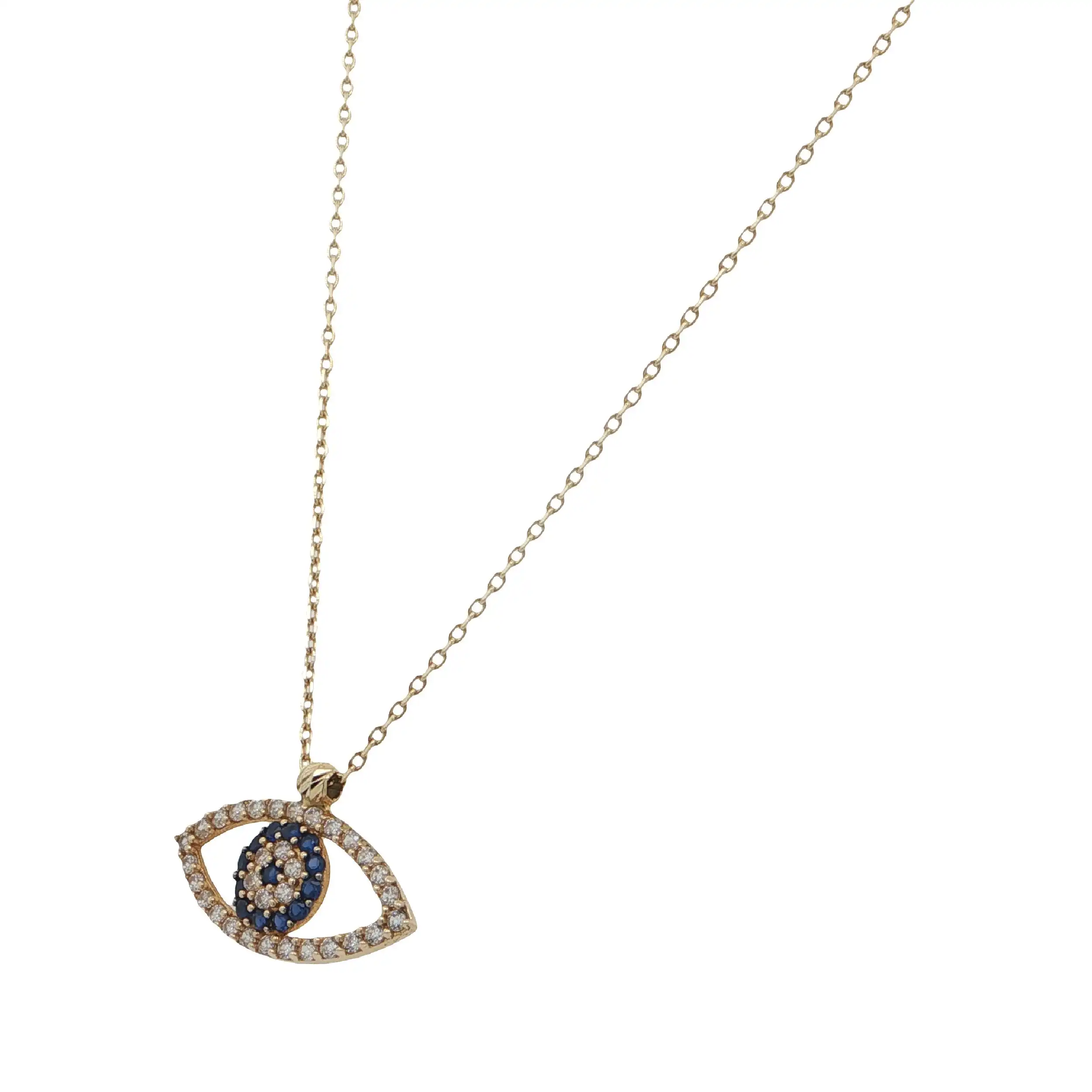 Ankerkette Gelbgold mit Anhänger Auge, Farbsteinen & Zirkonia