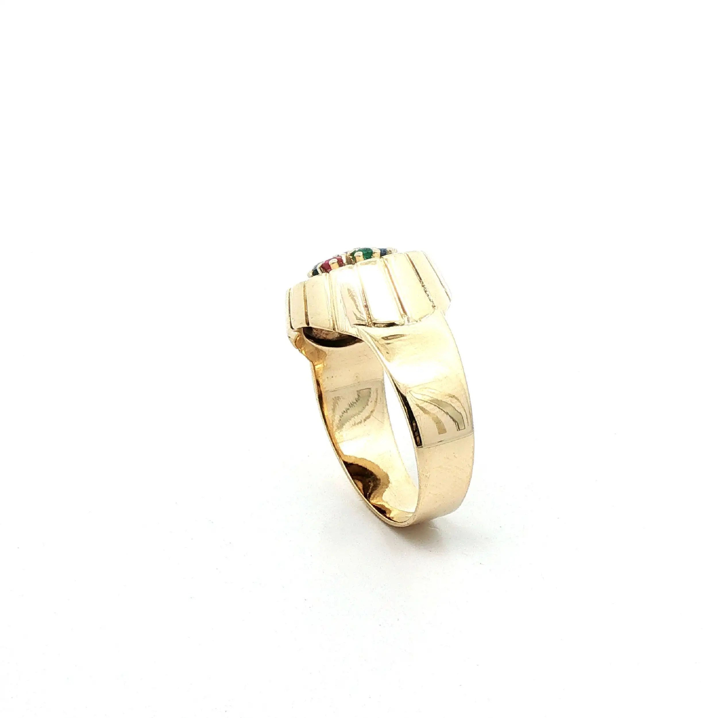 Ring Gelbgold mit Brillant, Smaragd und Rubin sowie Saphir Ring Gelbgold mit Brillant, Smaragd und Rubin sowie Saphir