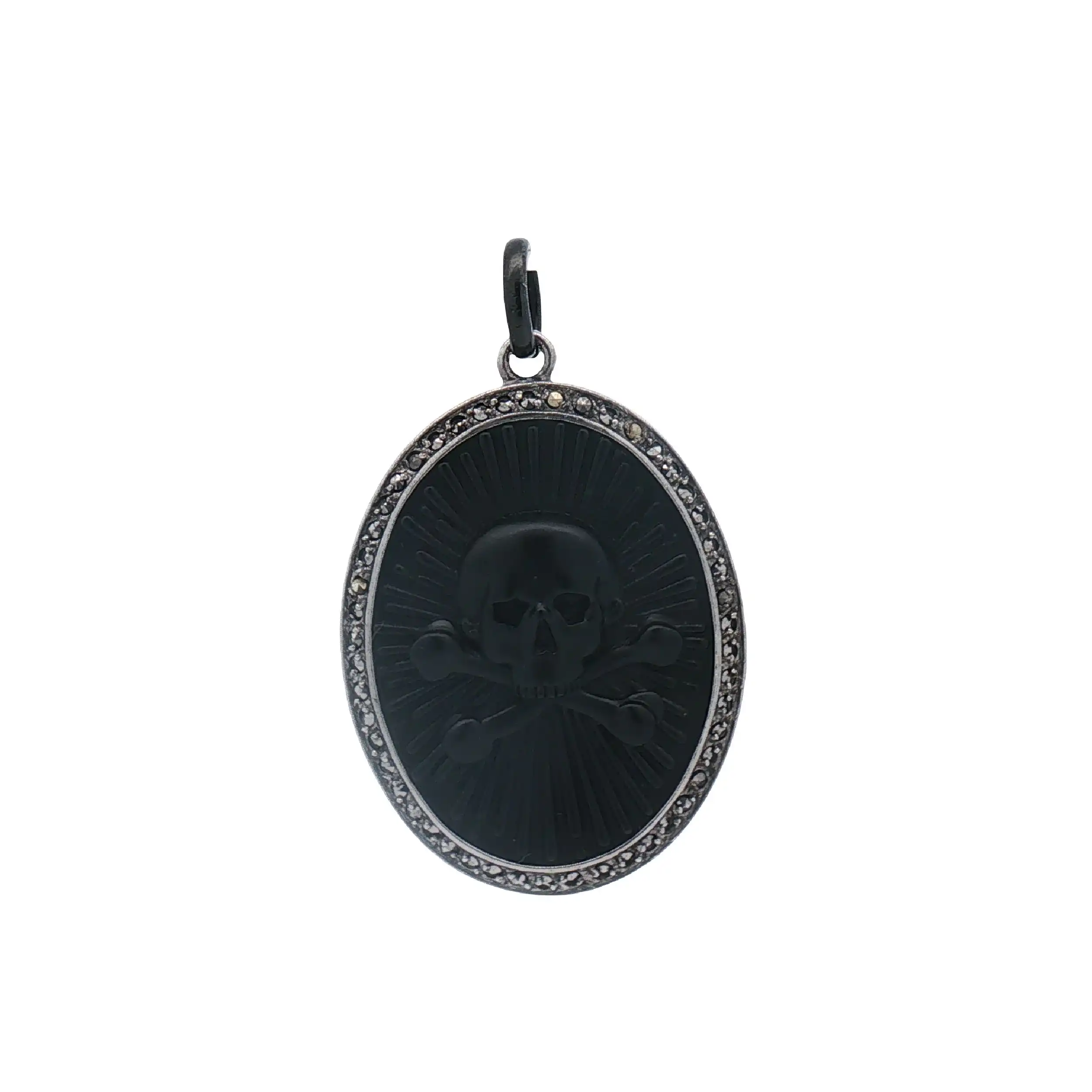 Anhänger Silber mit schwarzer Platter Totenkopf und Diamantrosen