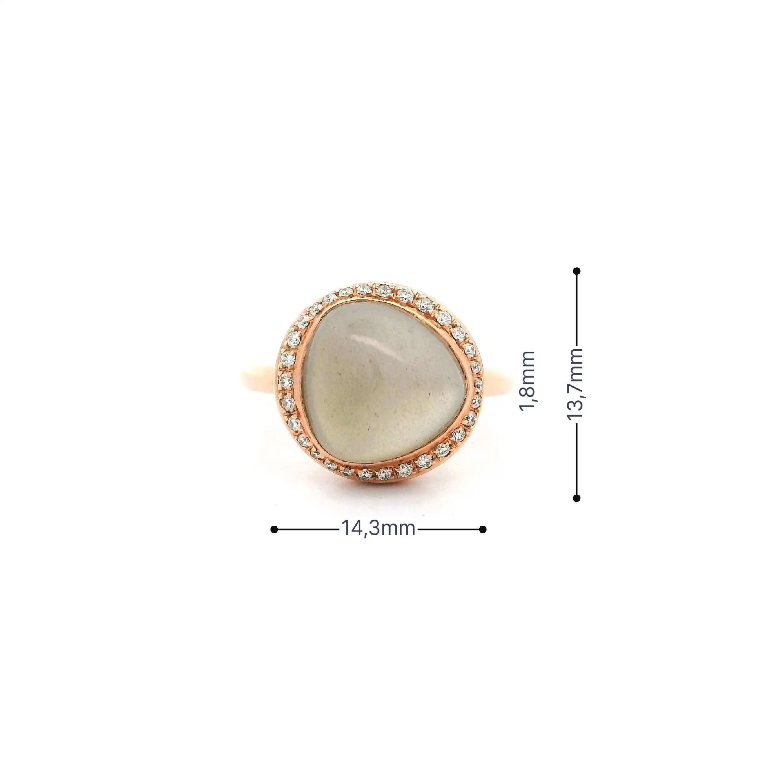 Ring Roségold mit Mondstein Cabochon & Brillanten, graviert mit 0,20ct.