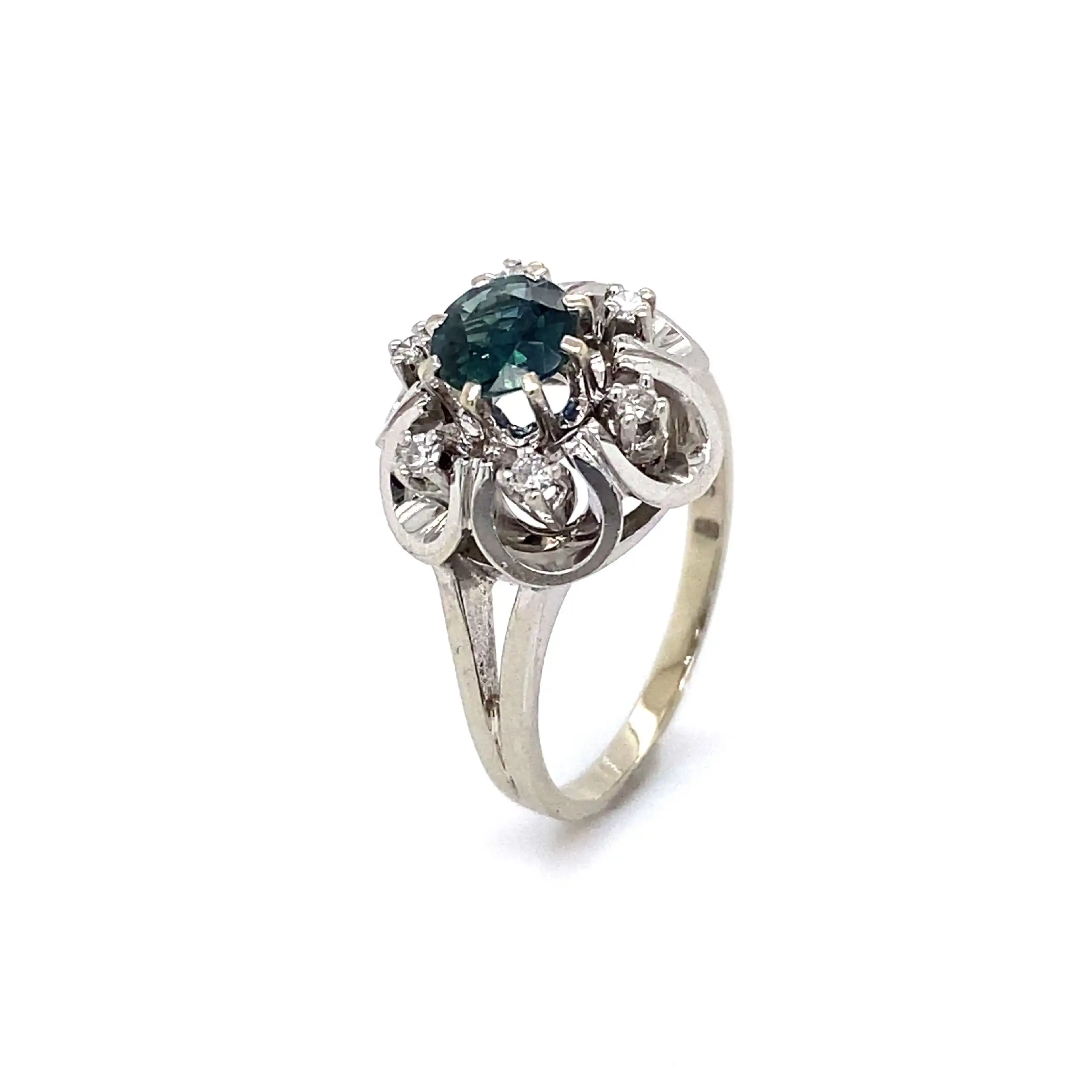 Ring Weißgold mit blauem Farbstein und Brillanten Ring Weißgold mit blauem Farbstein und Brillanten