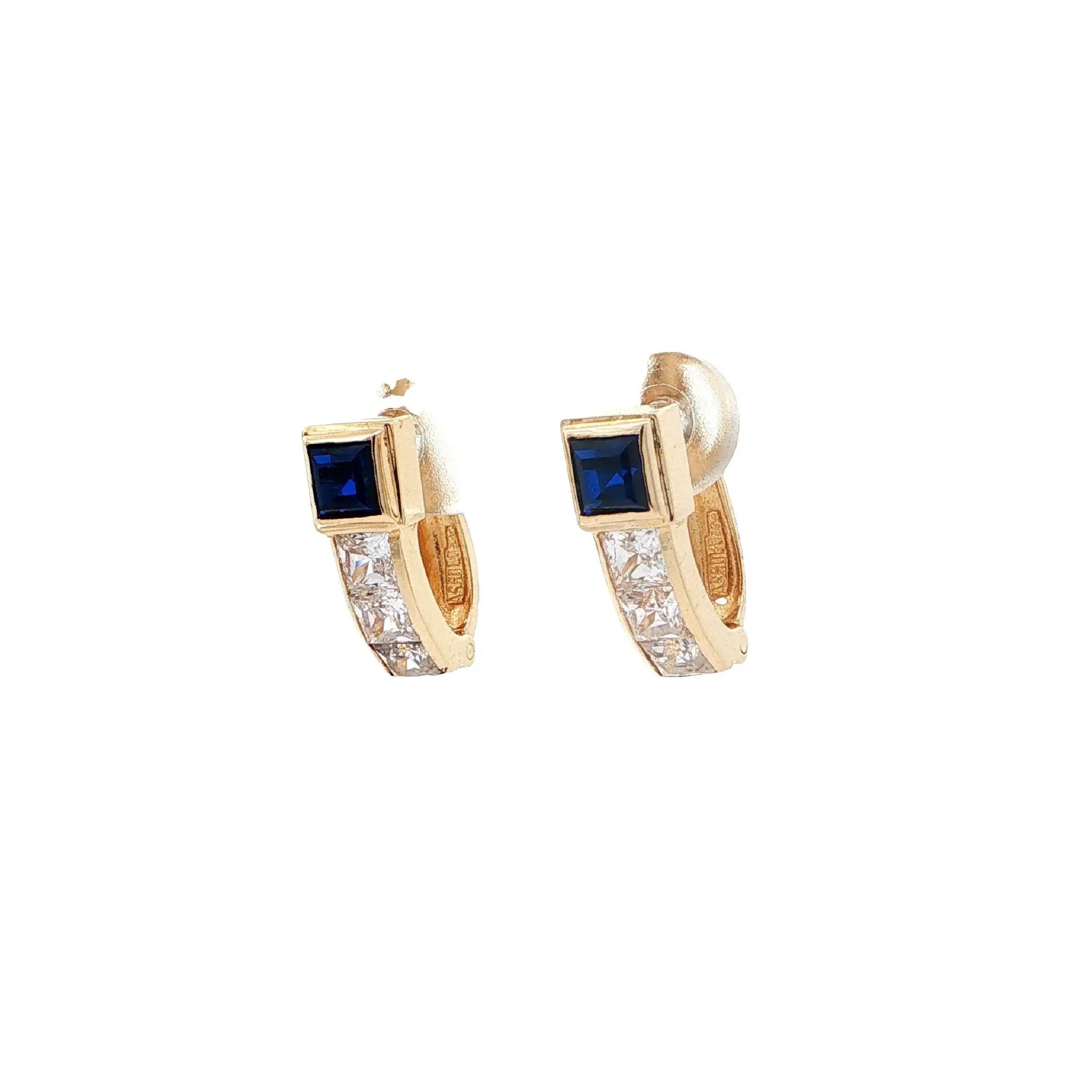 Ohrhänger Gelbgold mit blauem Farbstein & Zirkonia