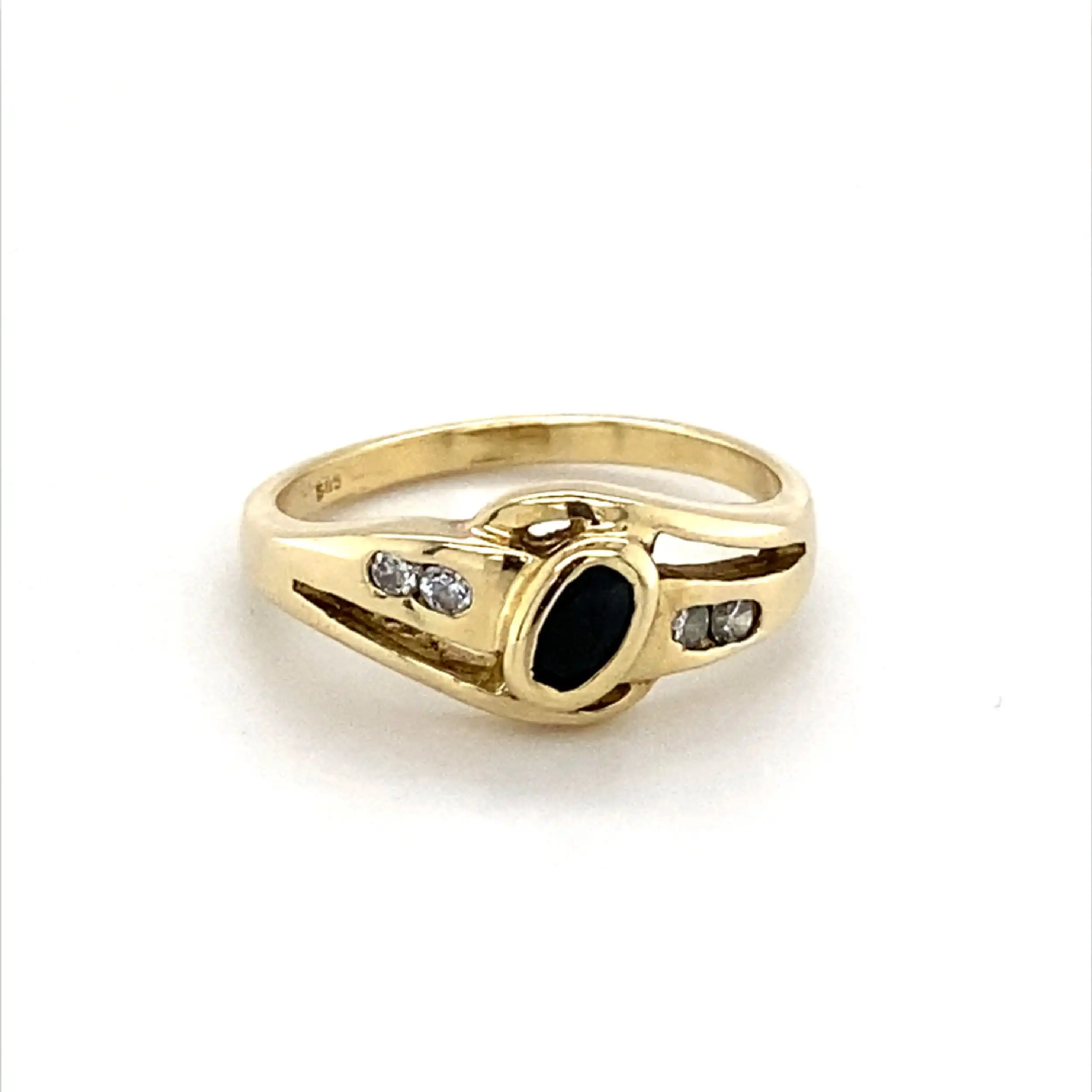 Ring Gelbgold mit blauem Farbstein und Zirkonia Ring Gelbgold mit blauem Farbstein und Zirkonia