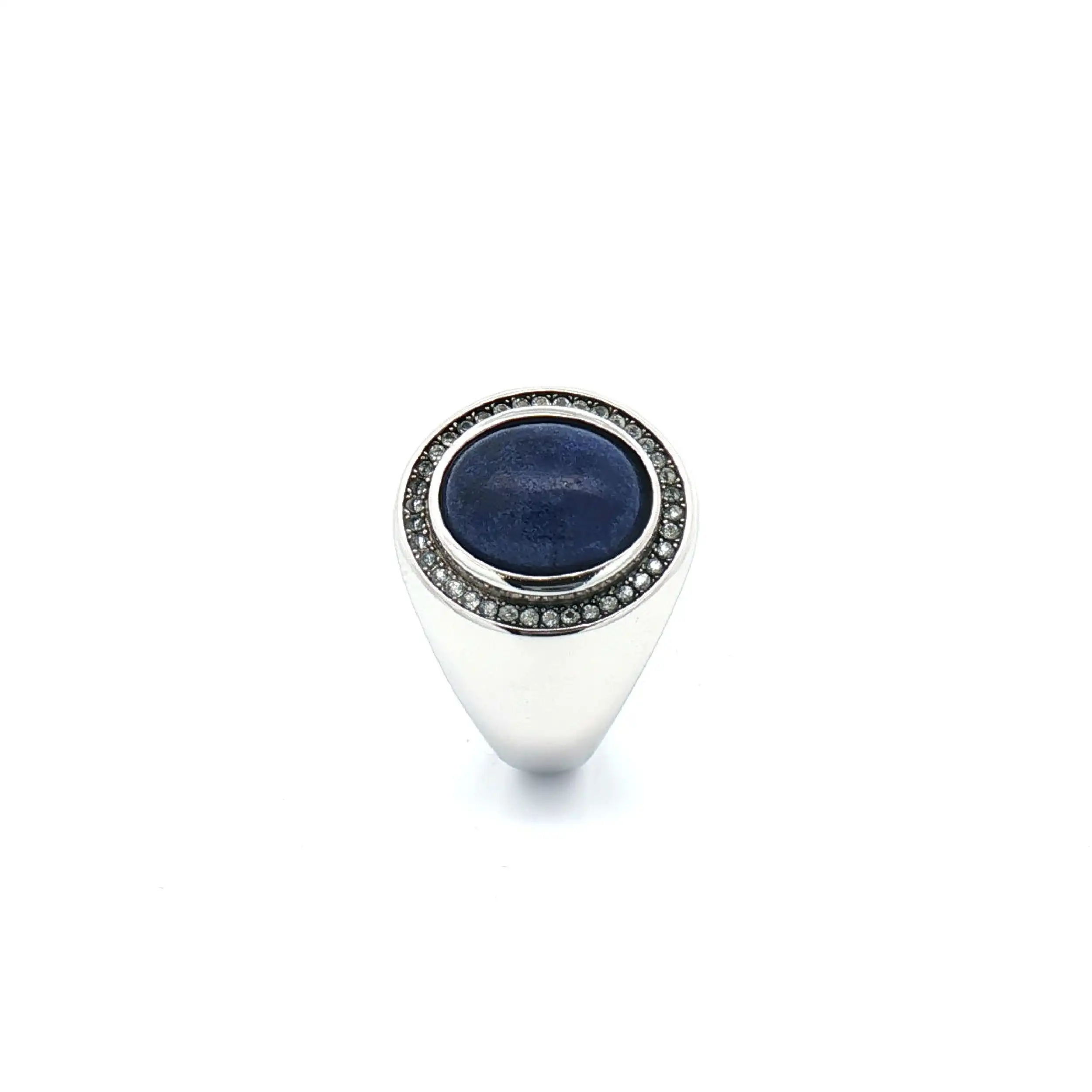 Ring Silber vergoldet mit blauen Farbstein Cabochon und Zirkonia Steinen