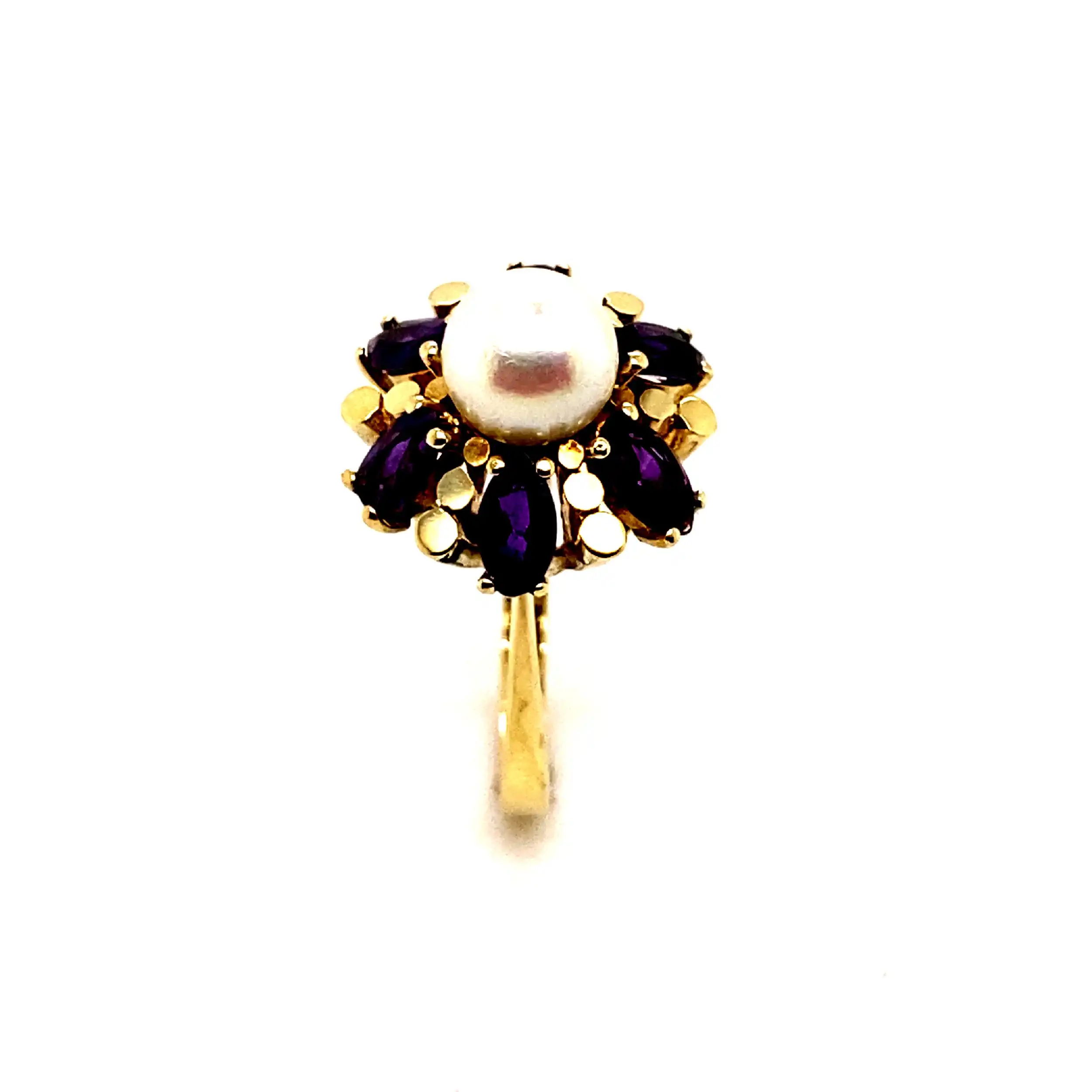 Ring Gelbgold mit Perle und lila Steinen
