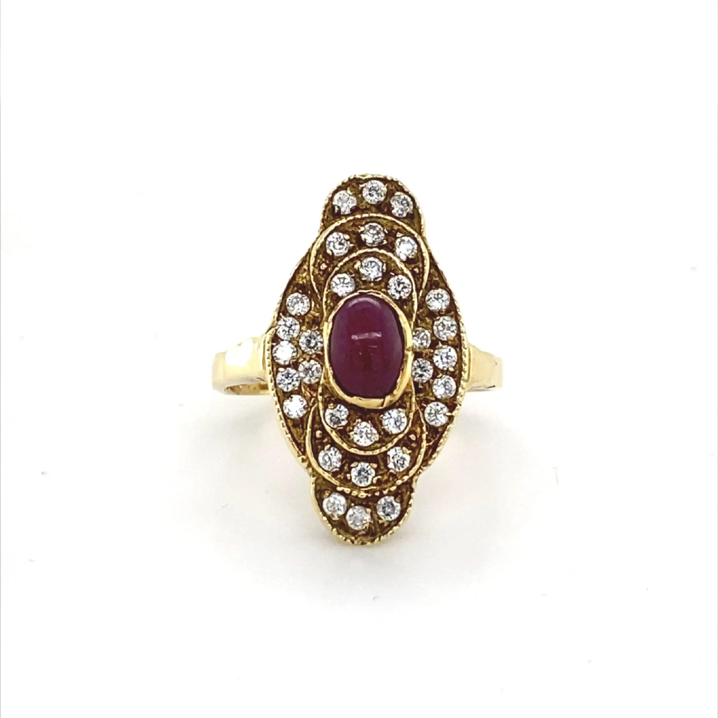 Ring Gelbgold mit Zirkonia und rotem Farbstein Ring Gelbgold mit Zirkonia und rotem Farbstein