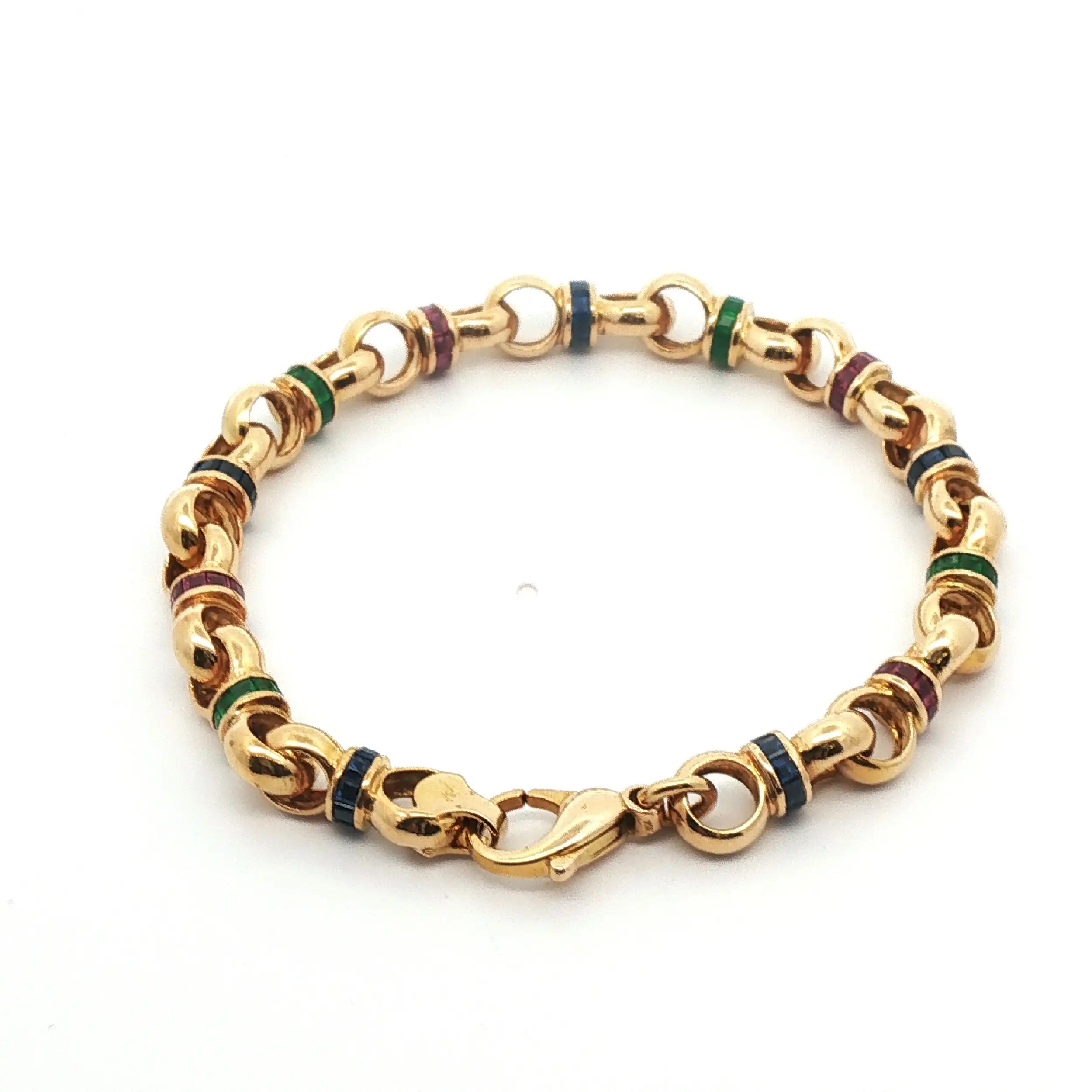 Erbsarmband Gelbgold mit Rubin, Smaragd und Saphiren Erbsarmband Gelbgold mit Rubin, Smaragd und Saphiren