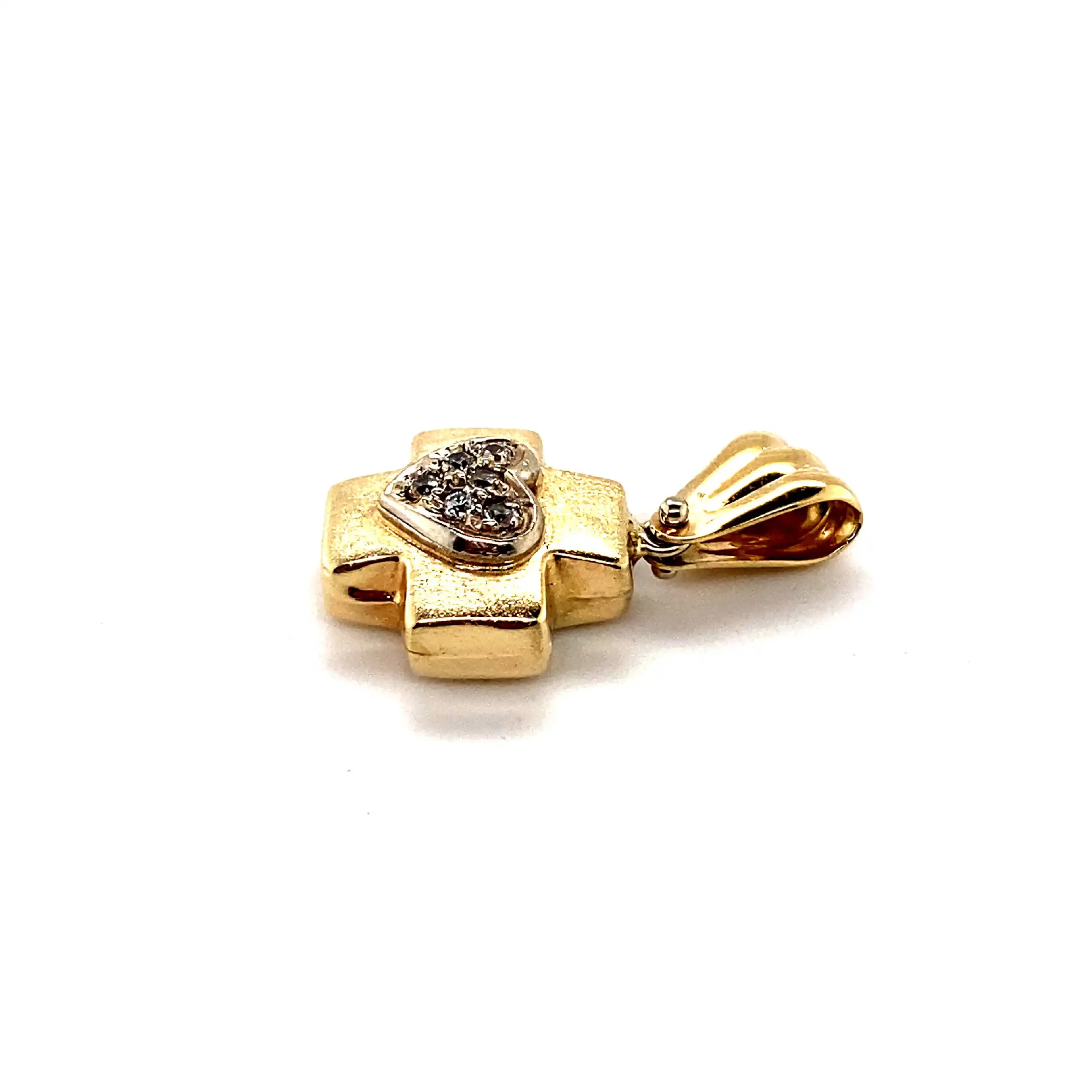 Anhänger Gelbgold Kreuz und Herz mit Zirkonia