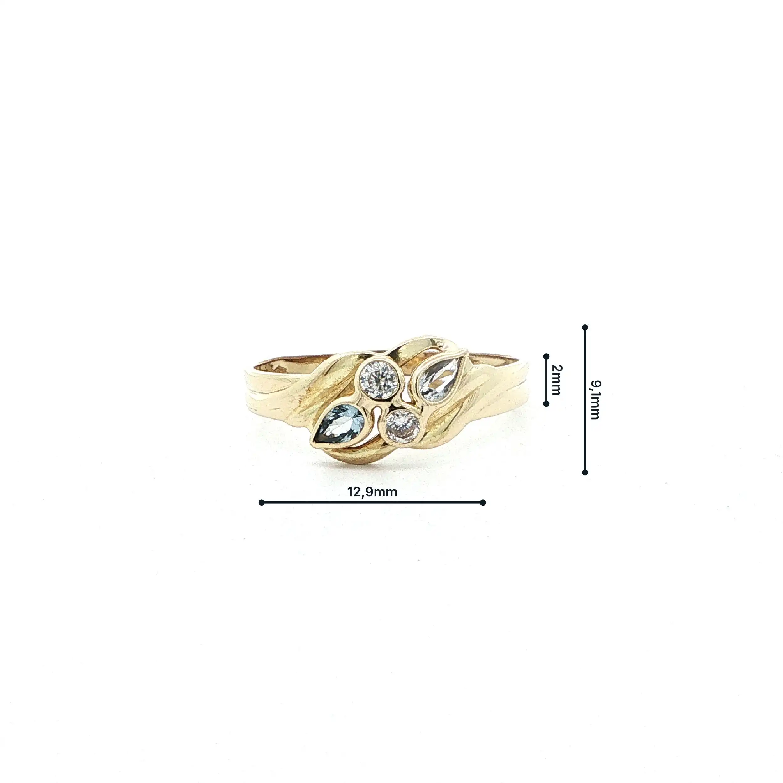 Ring Gelbgold mit hellblauen Farbsteinen & Zirkonia