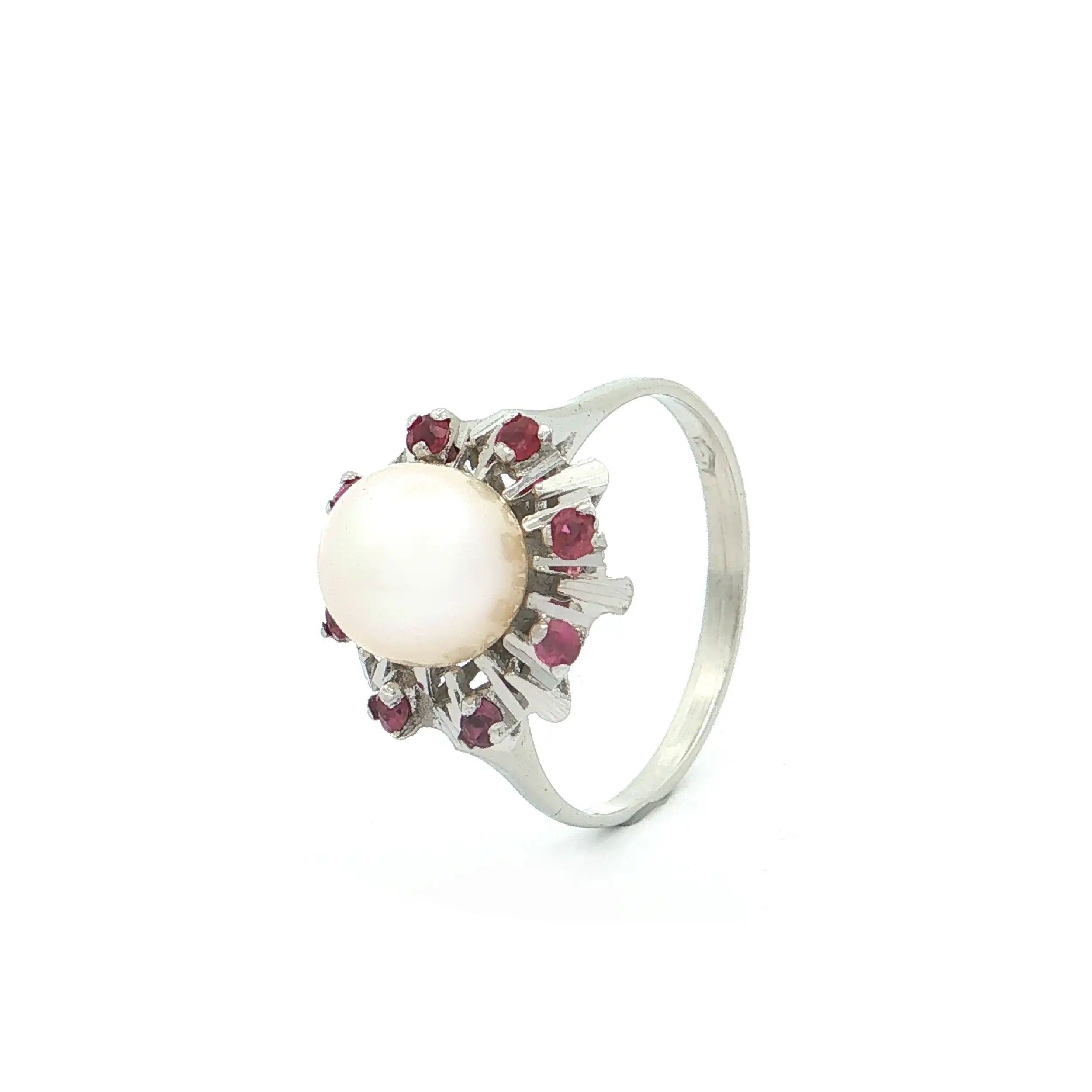 Ring Weißgold mit Perle und Rubinen
