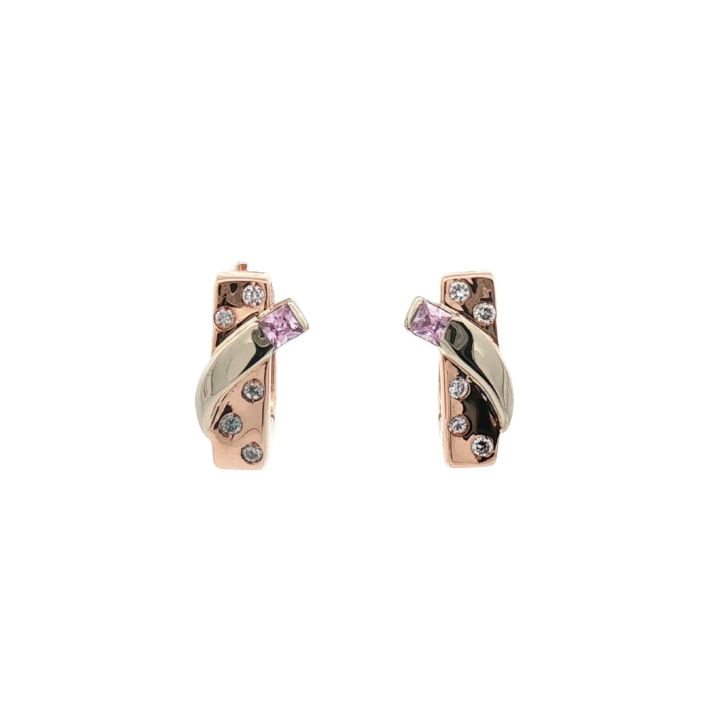 Ohrringe Bicolor mit rosa Farbstein und Zirkonia