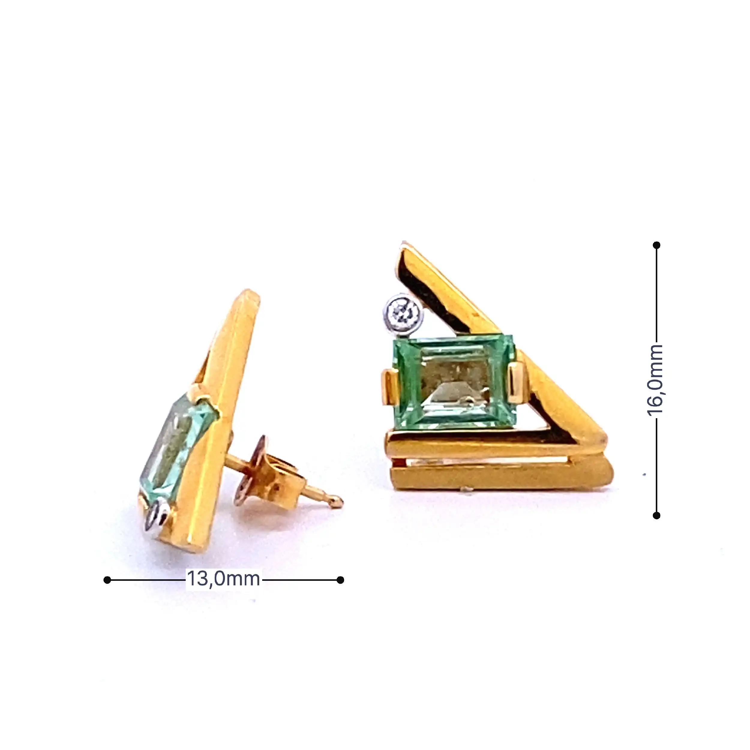Ohrstecker Gelbgold mit Zirkonia und grünem Farbstein Ohrstecker Gelbgold mit Zirkonia und grünem Farbstein