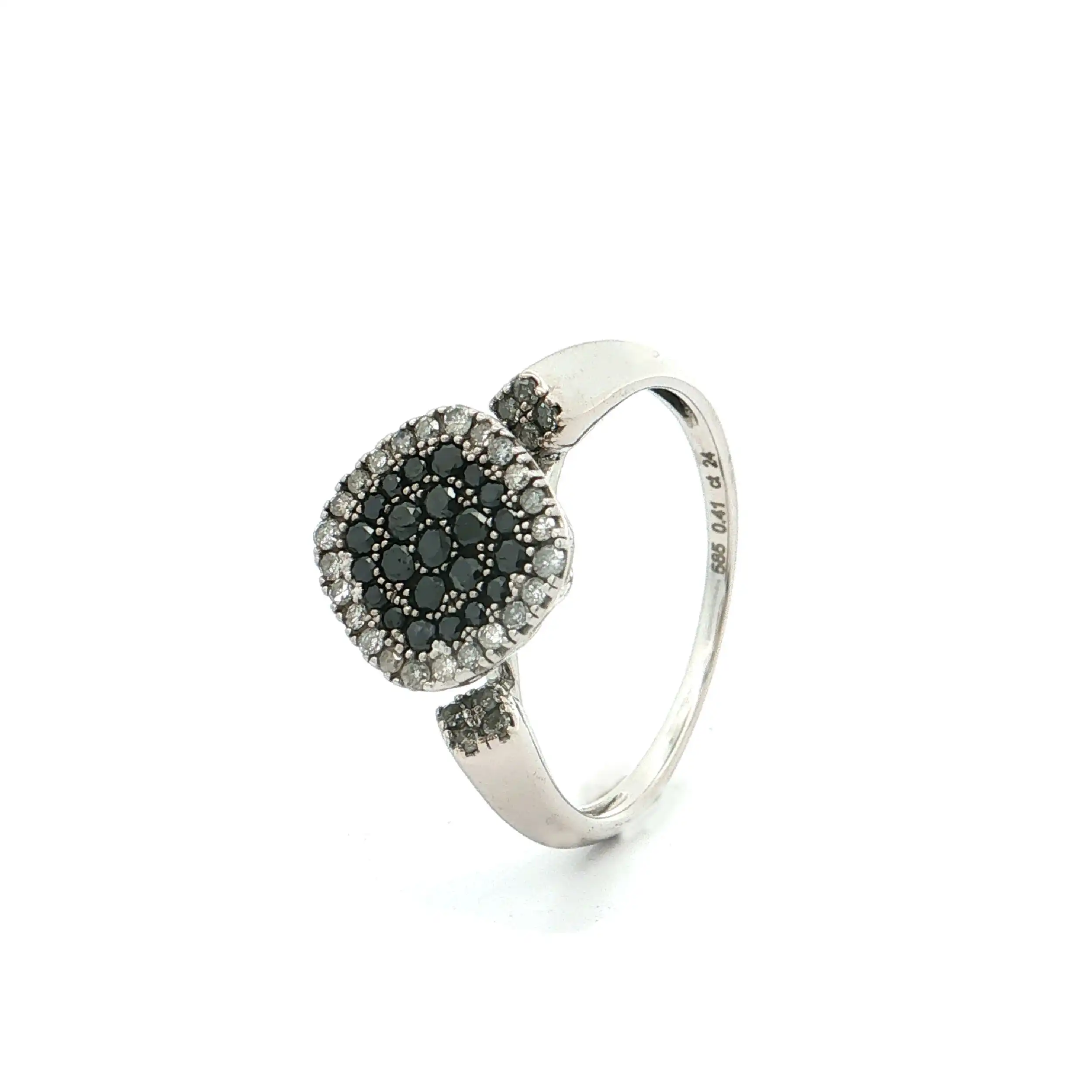 Ring Weißgold mit schwarzen und weißen Diamanten, graviert mit 0,41ct