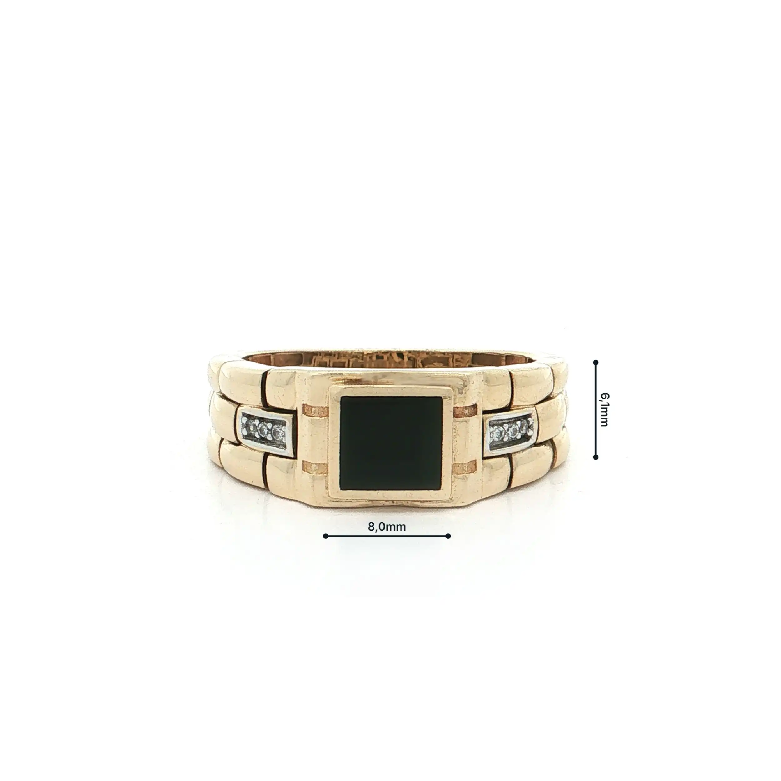 Ring Gelbgold beweglich mit schwarzer Platte und Zirkonia Ring Gelbgold beweglich mit schwarzer Platte und Zirkonia