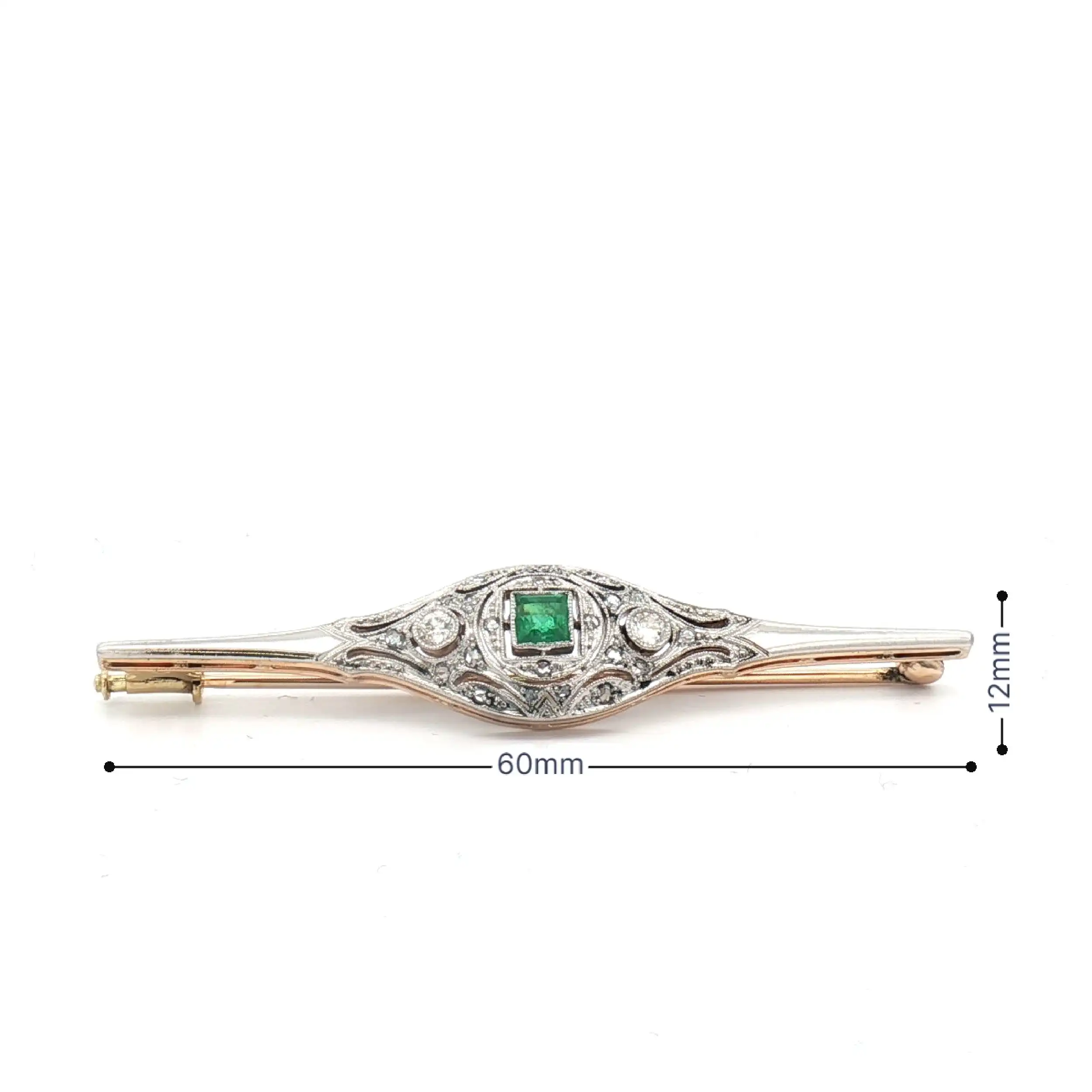 Brosche Bicolor Art-Deco mit Brillanten Altschliff und Smaragd Brosche Bicolor Art-Deco mit Brillanten Altschliff und Smaragd