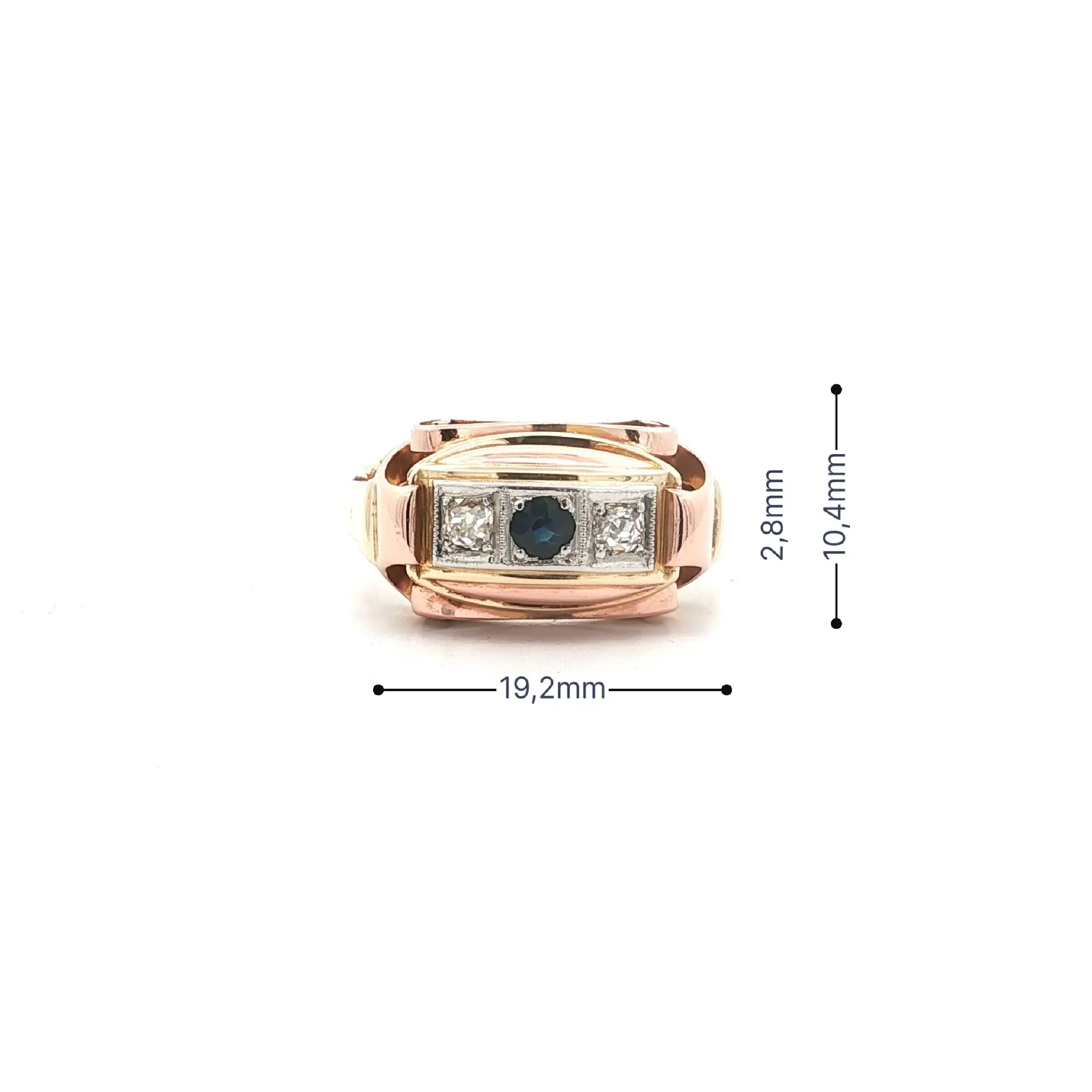 Ring Tricolor mit Saphir & Altschliff-Diamanten