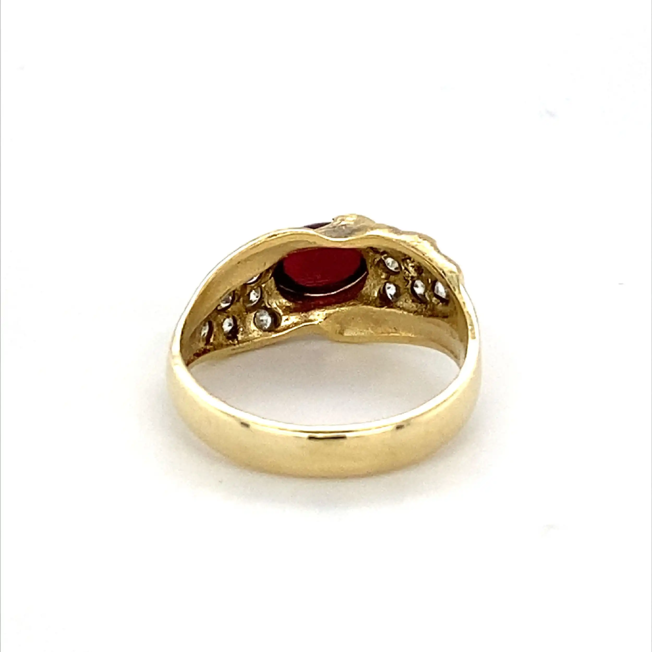 Ring Gelbgold mit rotem Farbstein und Zirkonia Ring Gelbgold mit rotem Farbstein und Zirkonia