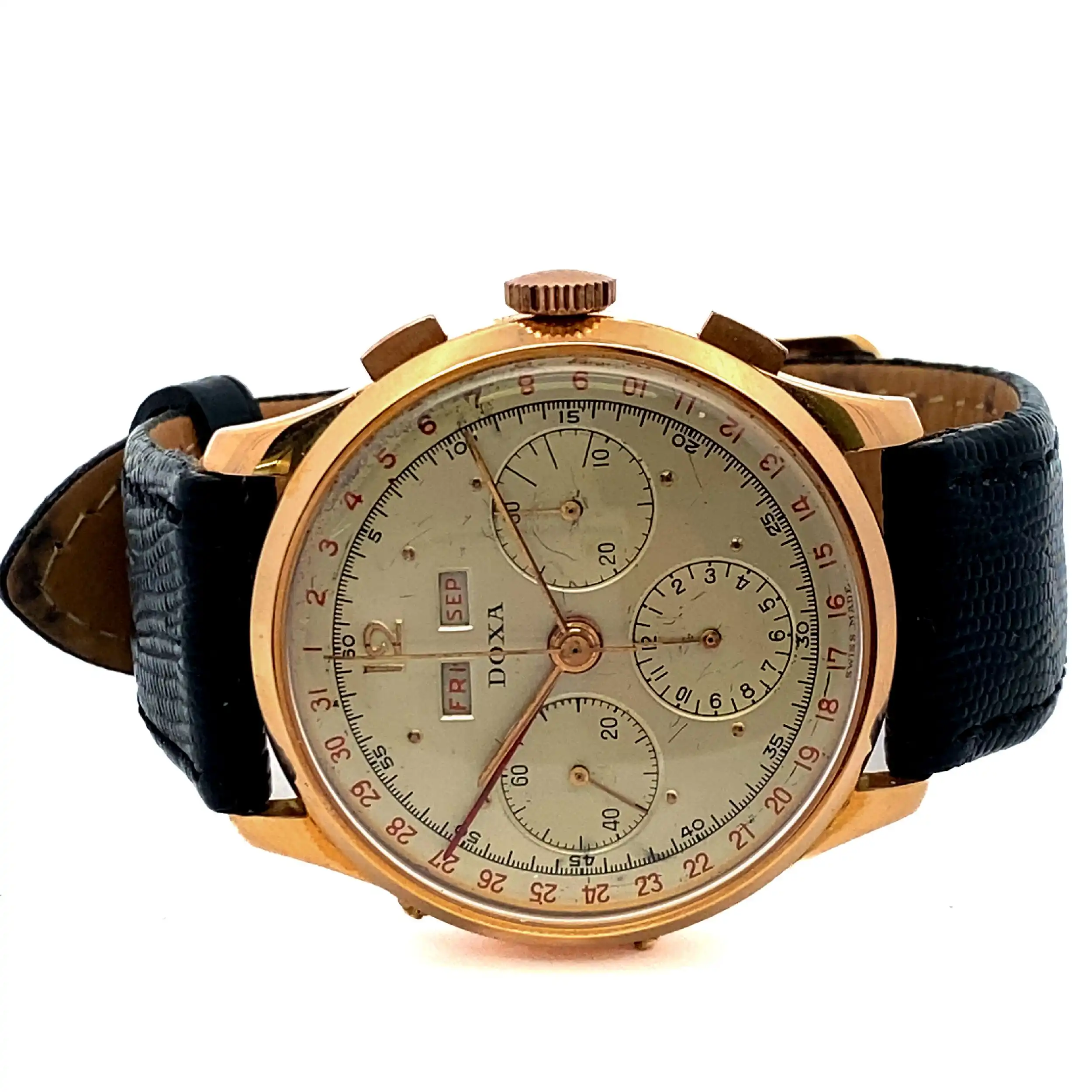 Herrenuhr Doxa Compax Triple Calendar Chronograph Rosegold Valjoux (301)