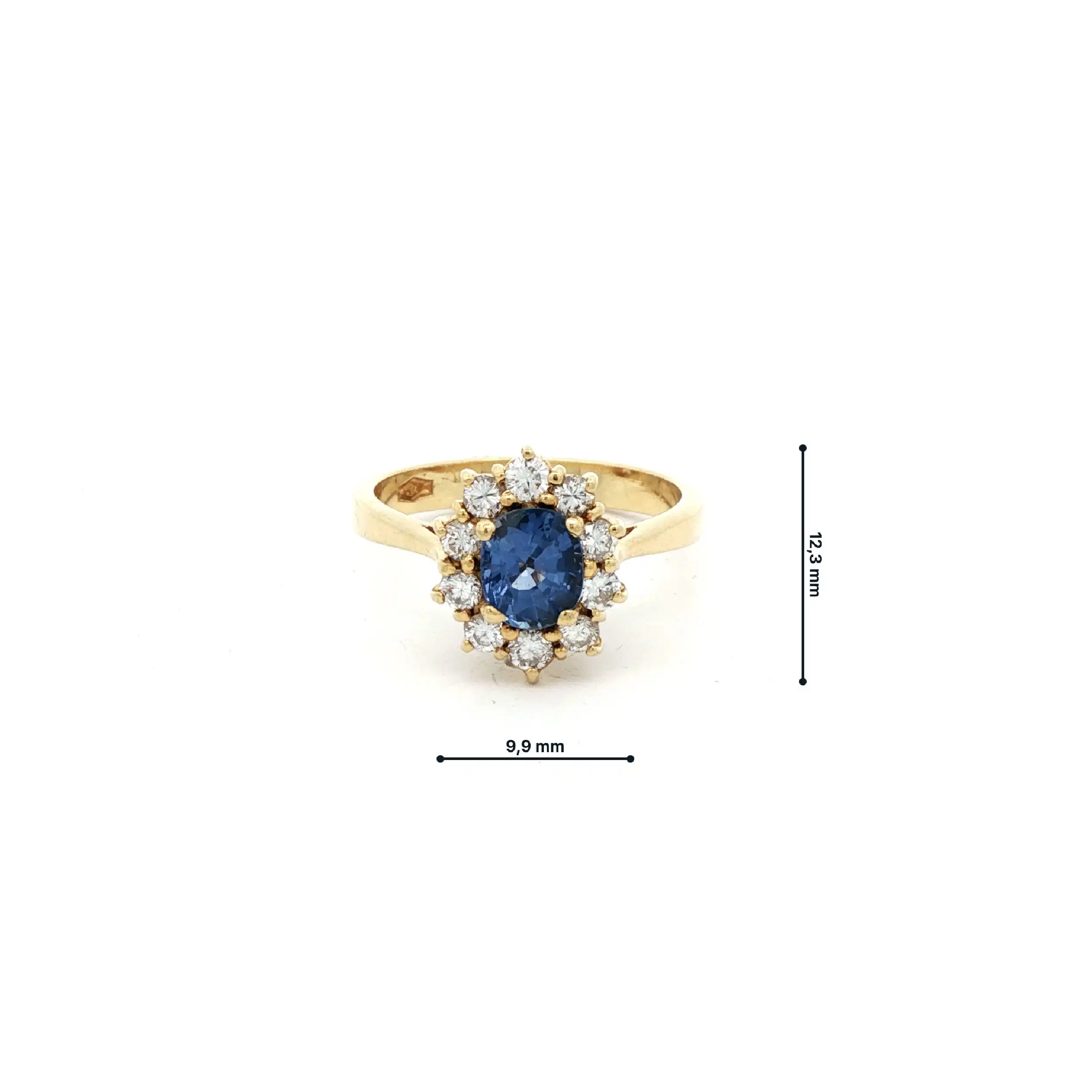 Ring Gelbgold mit hellblauen Farbstein und Brillanten