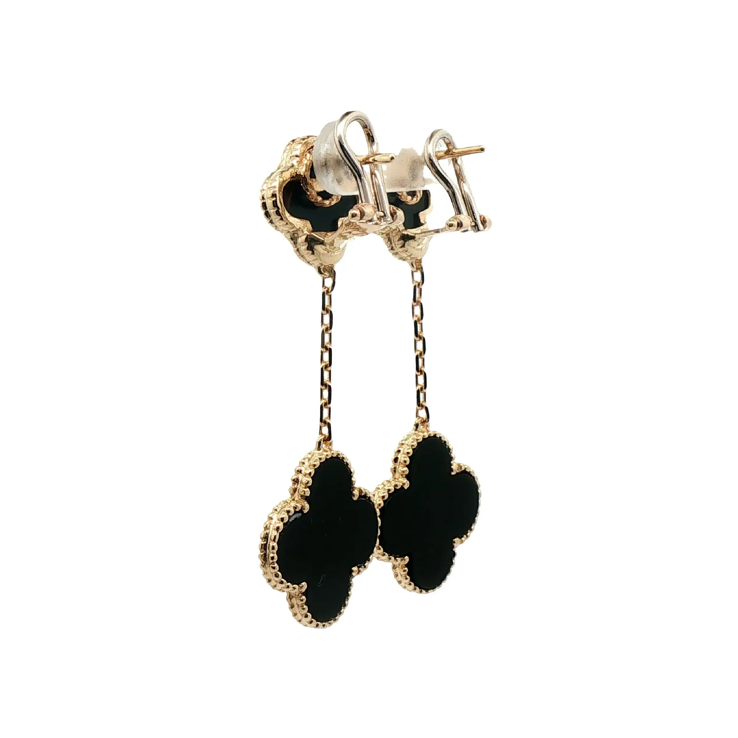 Ohrhänger Gelbgold Blume mit Onyx