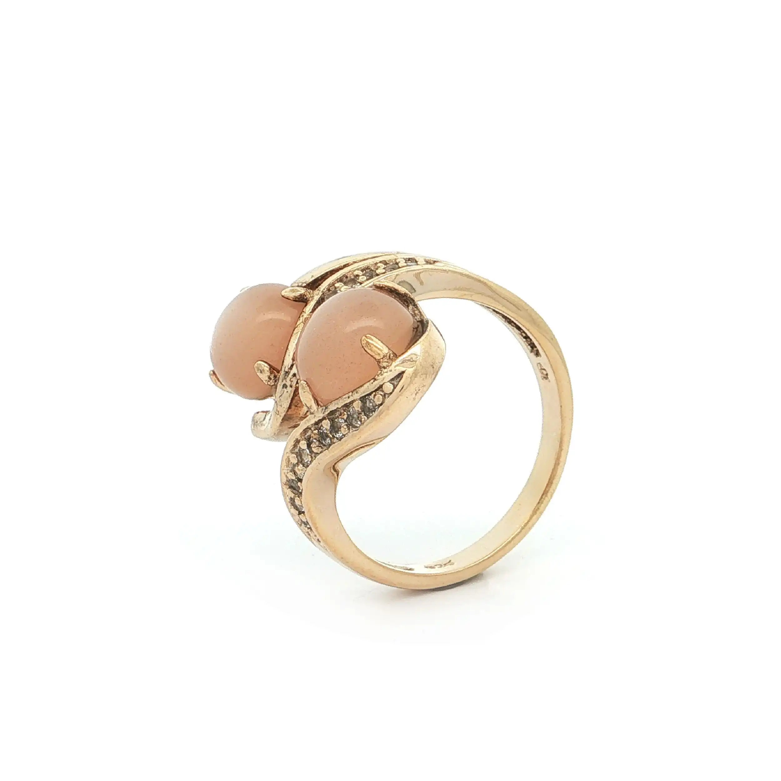 Silberring vergoldet mit Zirkonia und Farbsteincabochons