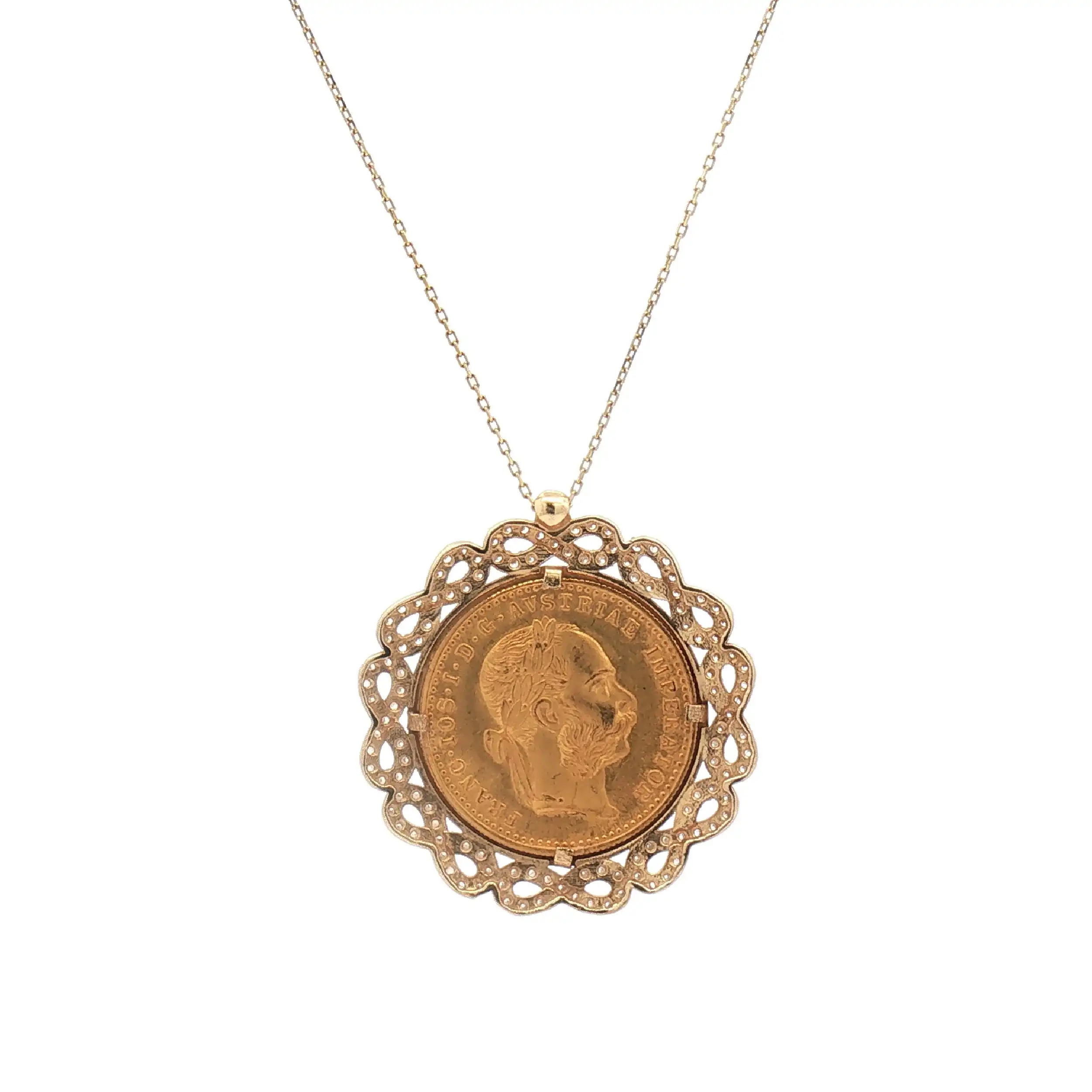 Kette Gelbgold mit Münzanhänger und Zirkonia Kette Gelbgold mit Münzanhänger und Zirkonia