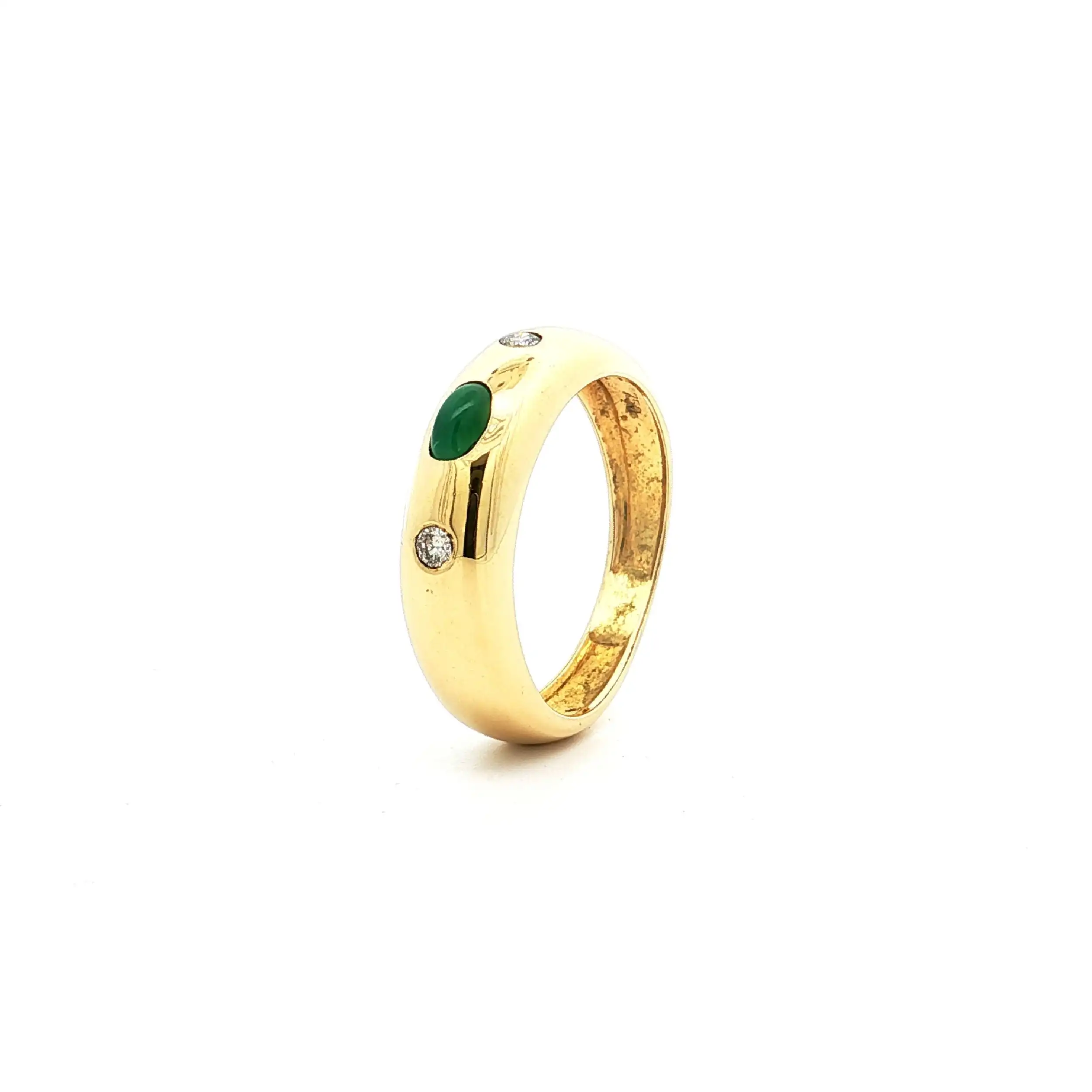 Ring Gelbgold mit Smaragd Cabochon & Brillanten Ring Gelbgold mit Smaragd Cabochon & Brillanten