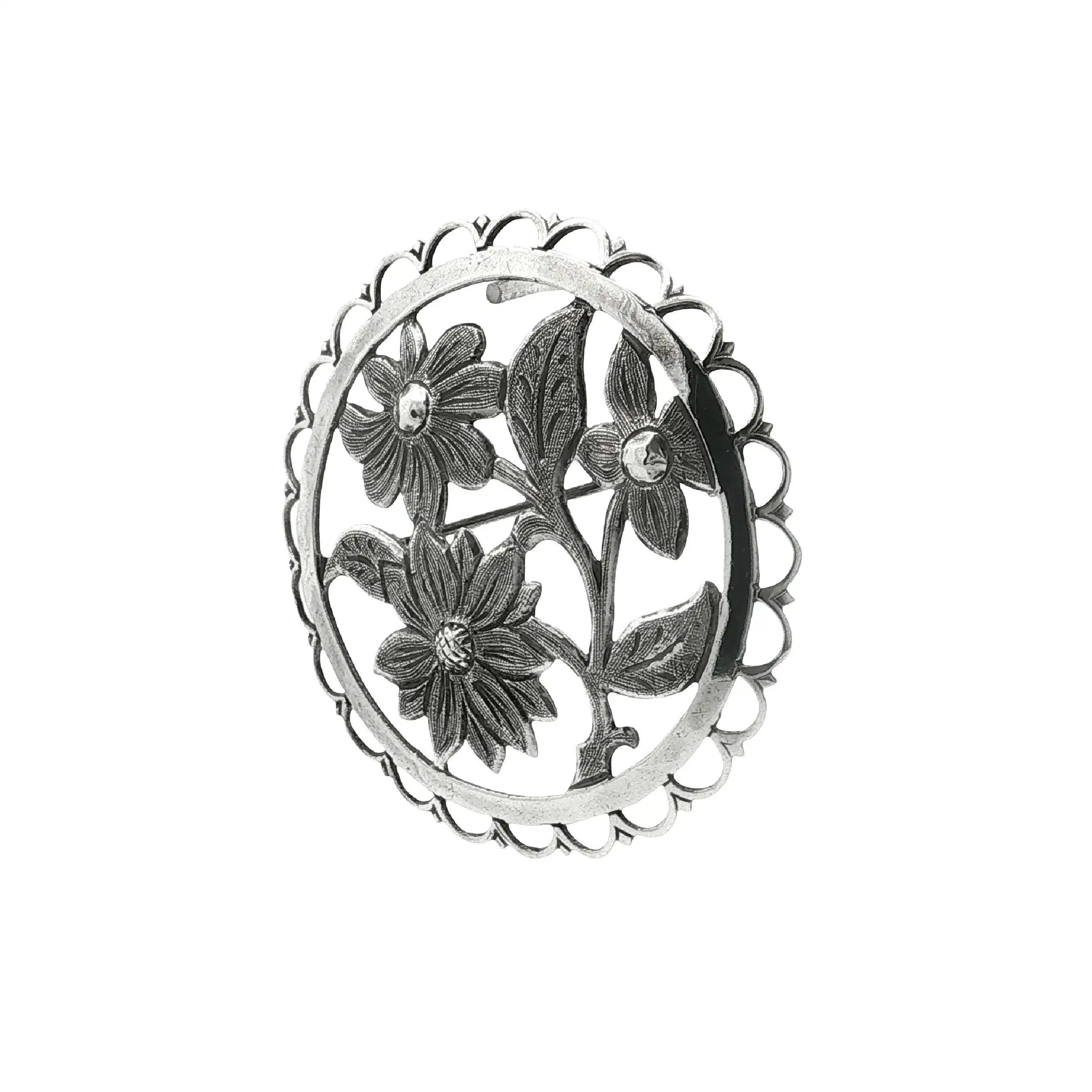 Brosche / Nadel Silber Blumen Handarbeit
