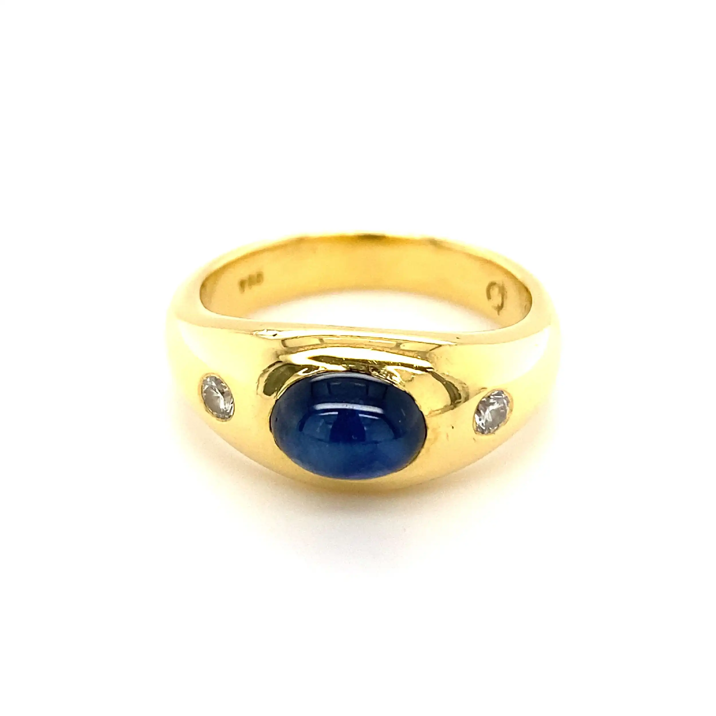 Ring Gelbgold mit Saphir Cabochon & Brillanten Ring Gelbgold mit Saphir Cabochon & Brillanten