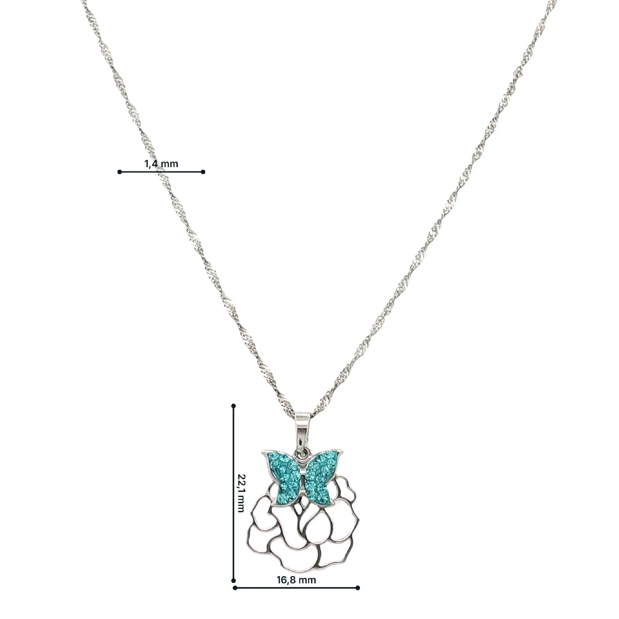 Singapurkette Silber mit Blume und Schmetterling mit türkisem Zirkonia Singapurkette Silber mit Blume und Schmetterling mit türkisem Zirkonia