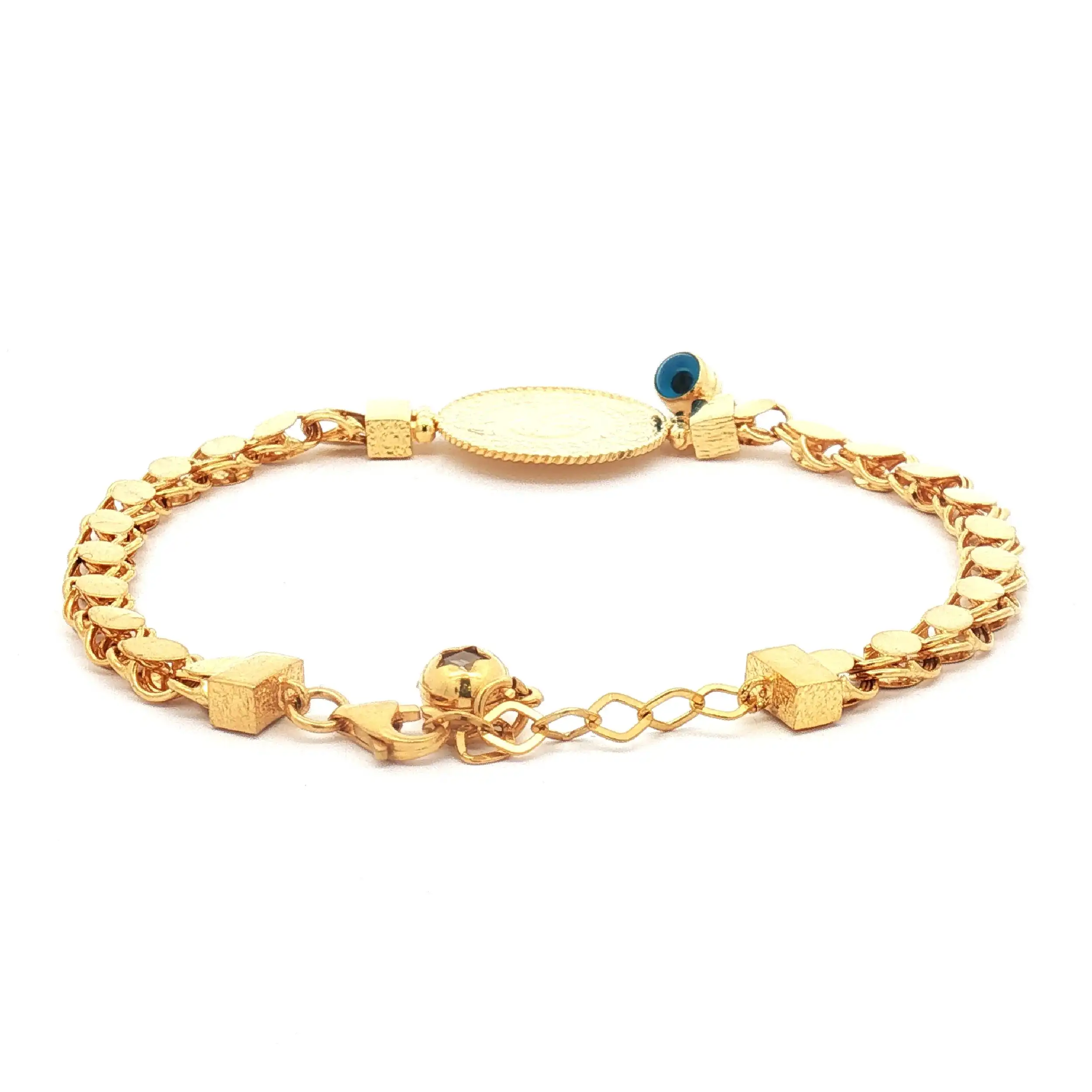 Münzarmband Gelbgold mit blauem Farbstein