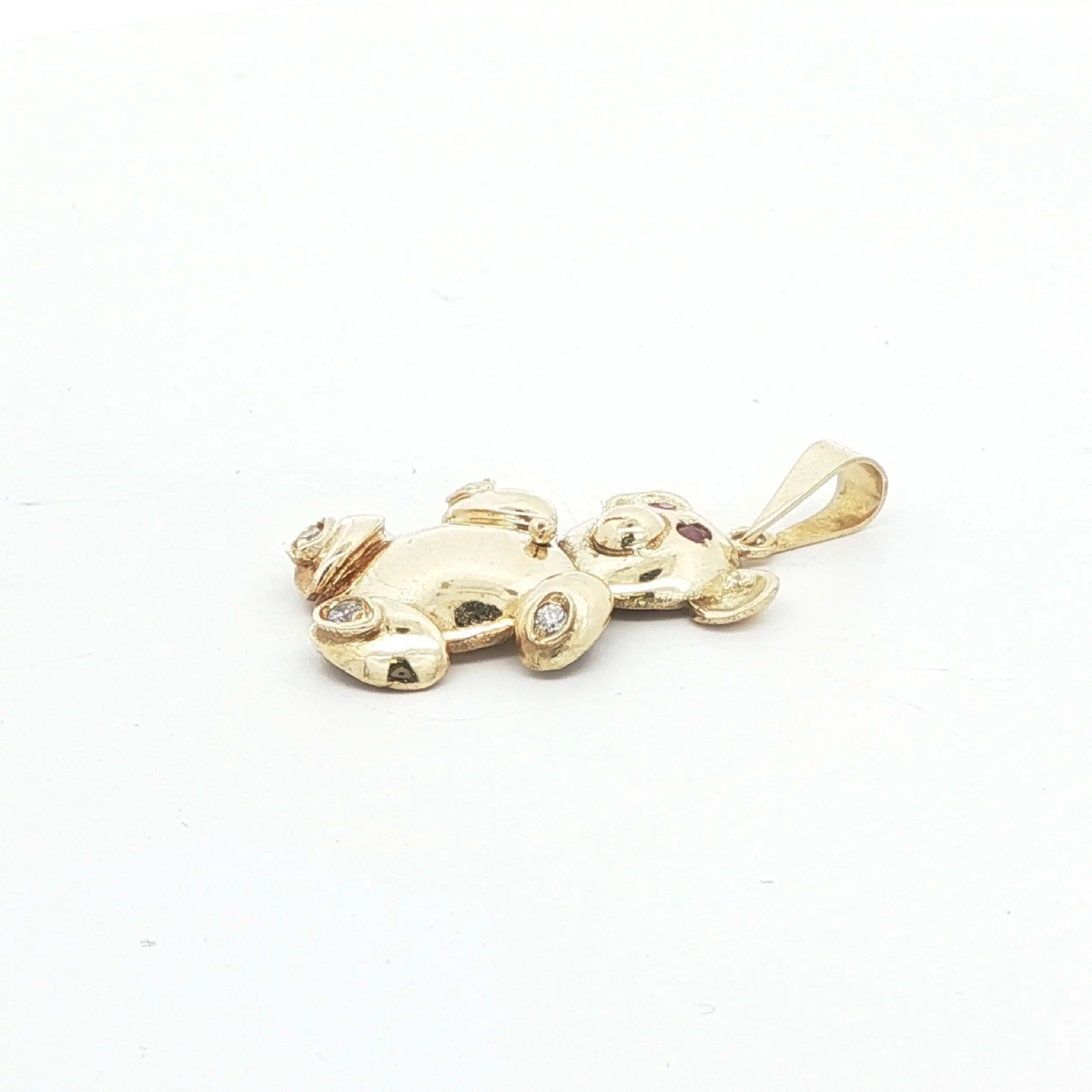 Anhänger Gelbgold Teddybär mit Zirkonia und roten Farbsteinen