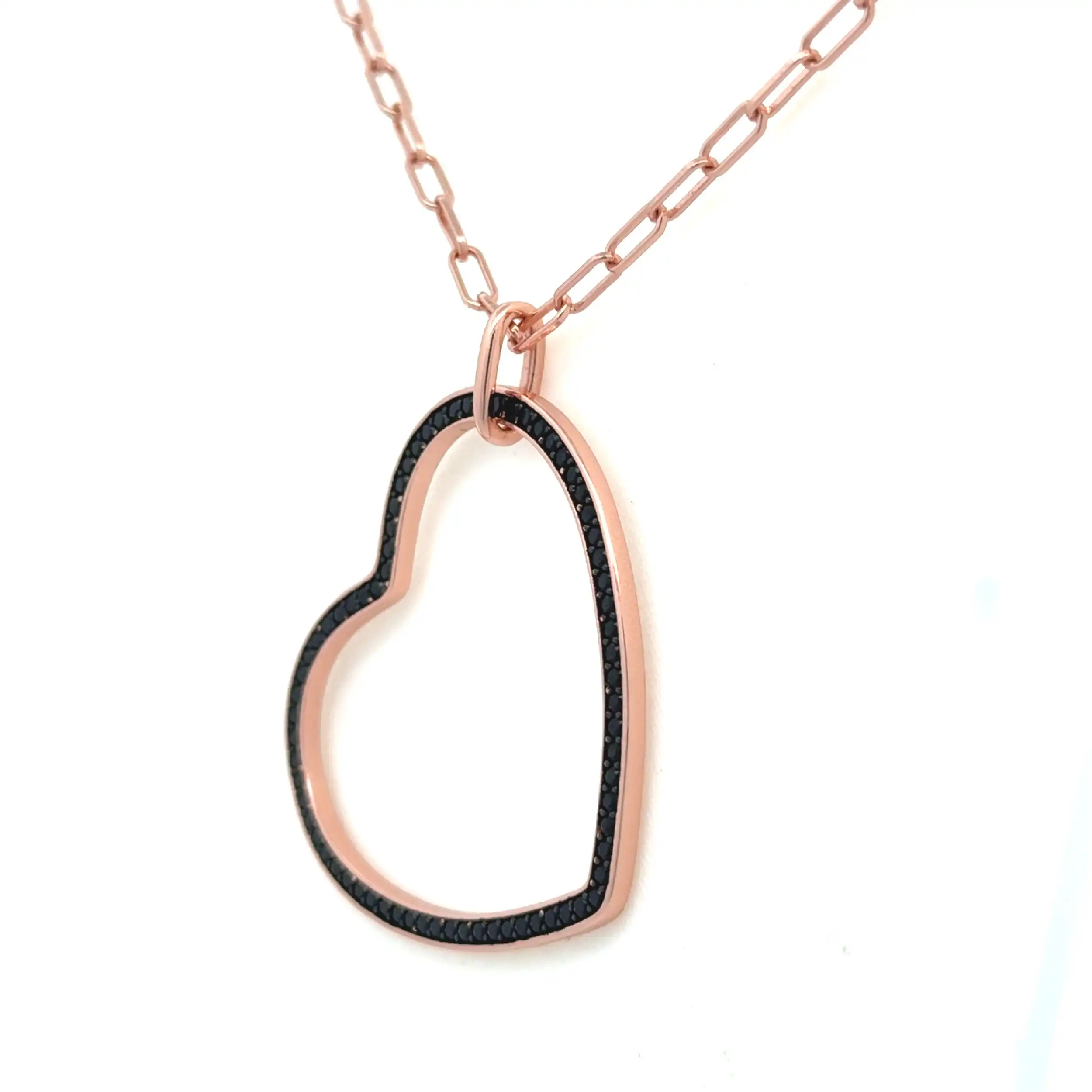 Collier Silber rose vergoldet mit Herzanhänger mit 73 Zirkonia Collier Silber rose vergoldet mit Herzanhänger mit 73 Zirkonia