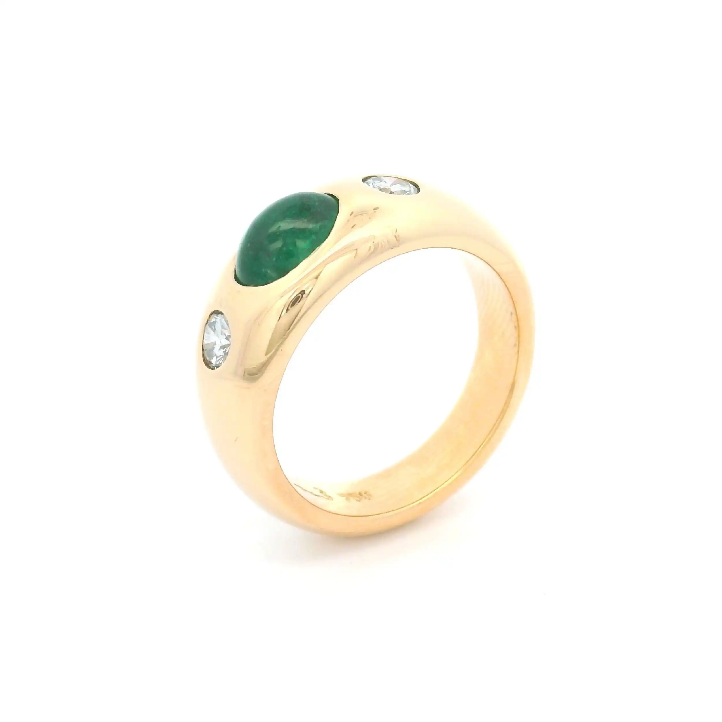 Ring Gelbgold mit Smaragd Cabochon und 2 Brillanten